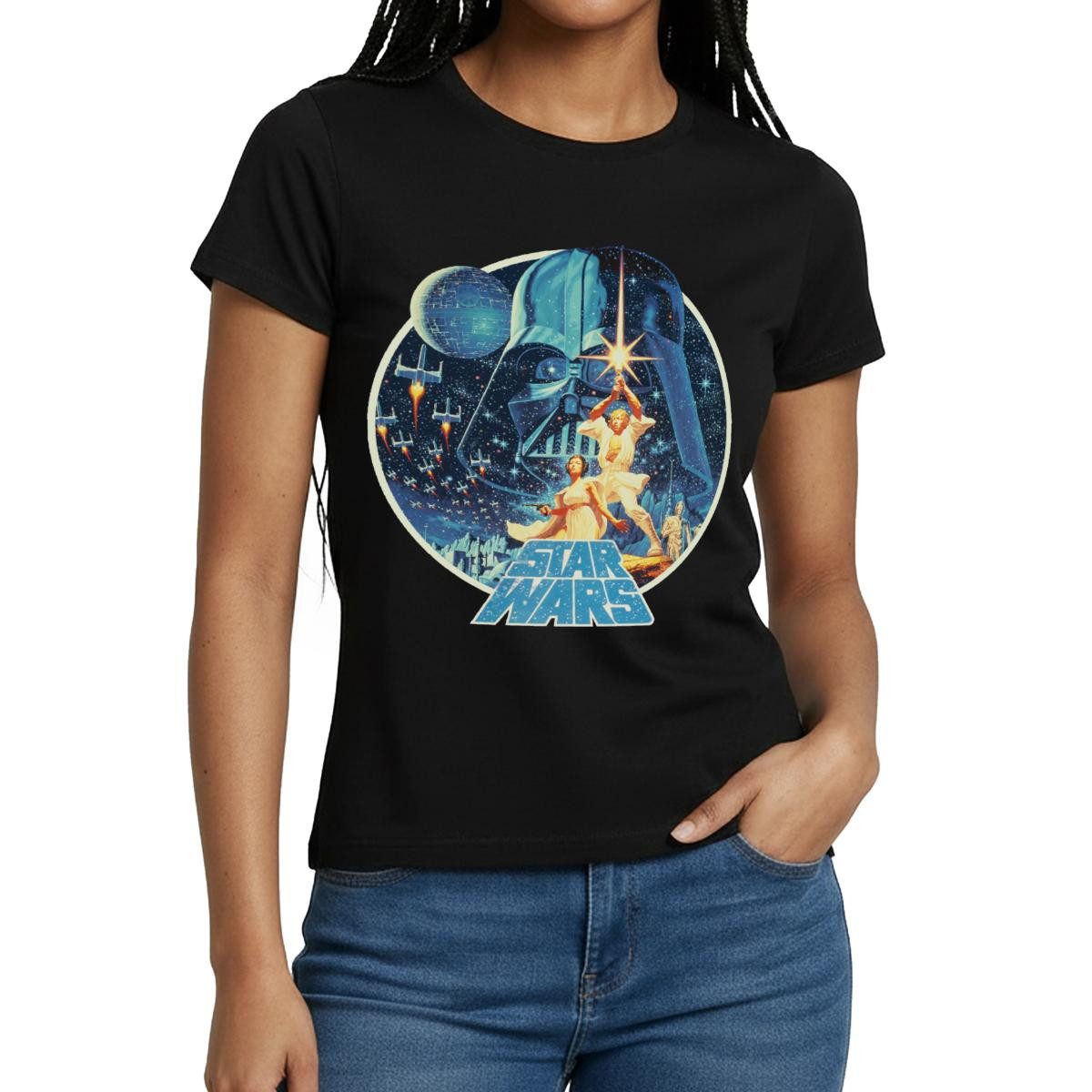 T-Shirt Star Wars Galaxie Mit Ikonischen Charakteren Frauen T-Shirt