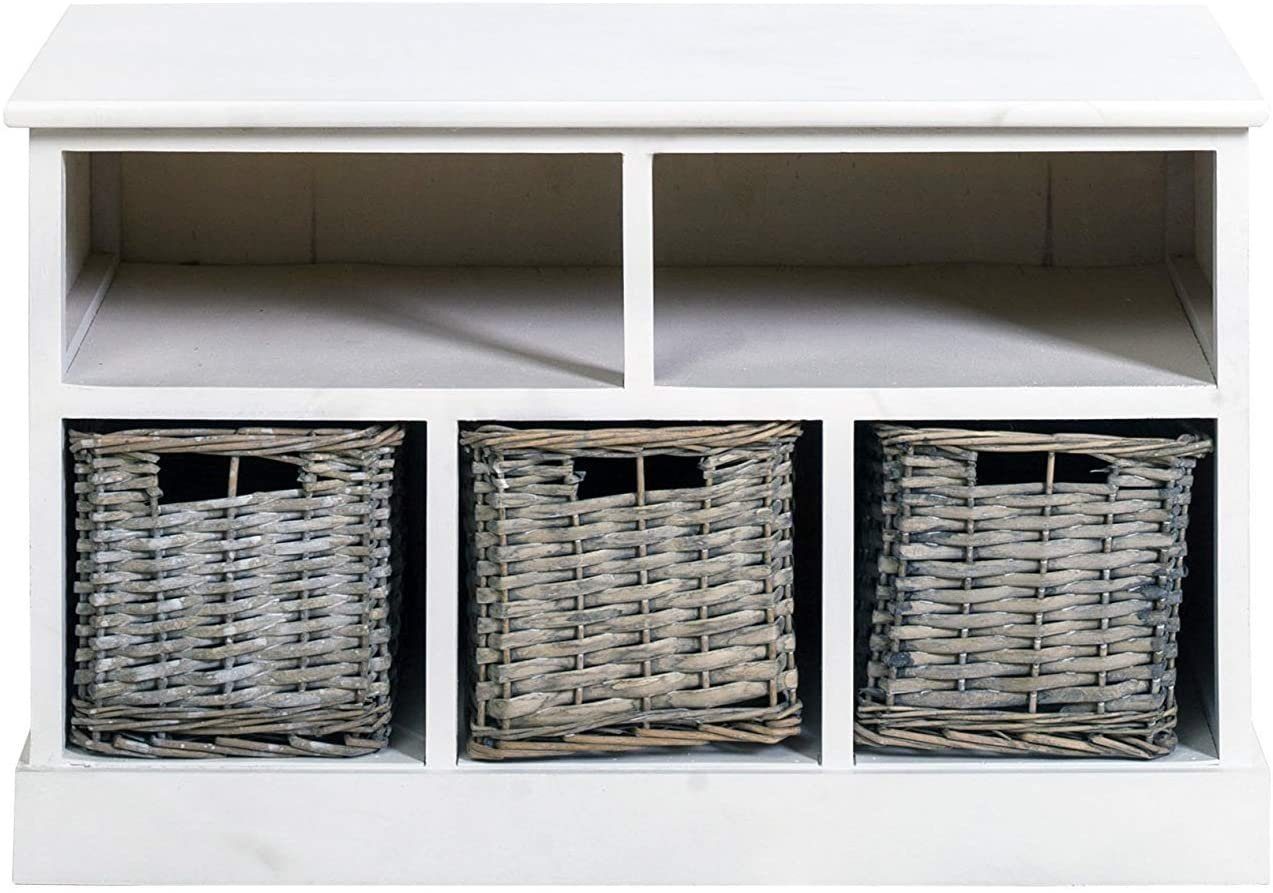 Mucola Sitzbank Sitzbank Stauraum 3 Rattankörbe Ablage Lowboard Country Schuhschrank (Stück, Premium-Sitzbank), Paulownienholz