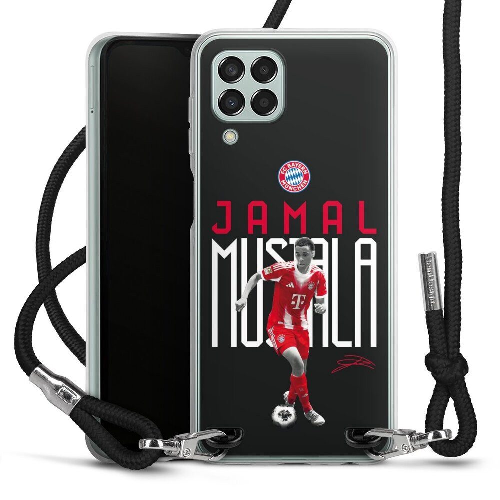 DeinDesign Handyhülle FC Bayern München Jamal Musiala Offizielles Lizenzprodukt, Samsung Galaxy M33 5G Handykette Hülle mit Band Case zum Umhängen
