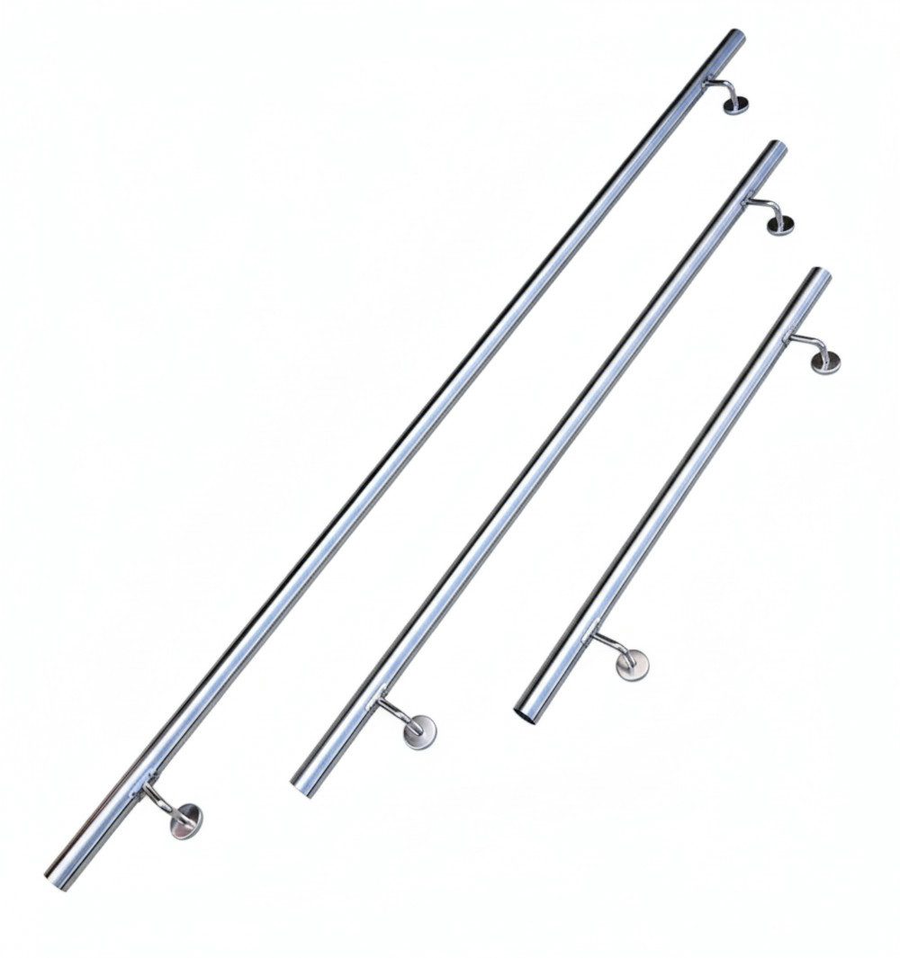 BruKa Handlauf FLEXI V2A Edelstahl Wandhandlauf Geländer Treppe Stange Griff Brüstung, 100 cm Gesamtlänge, 1 - 10 Meter länge wählbar