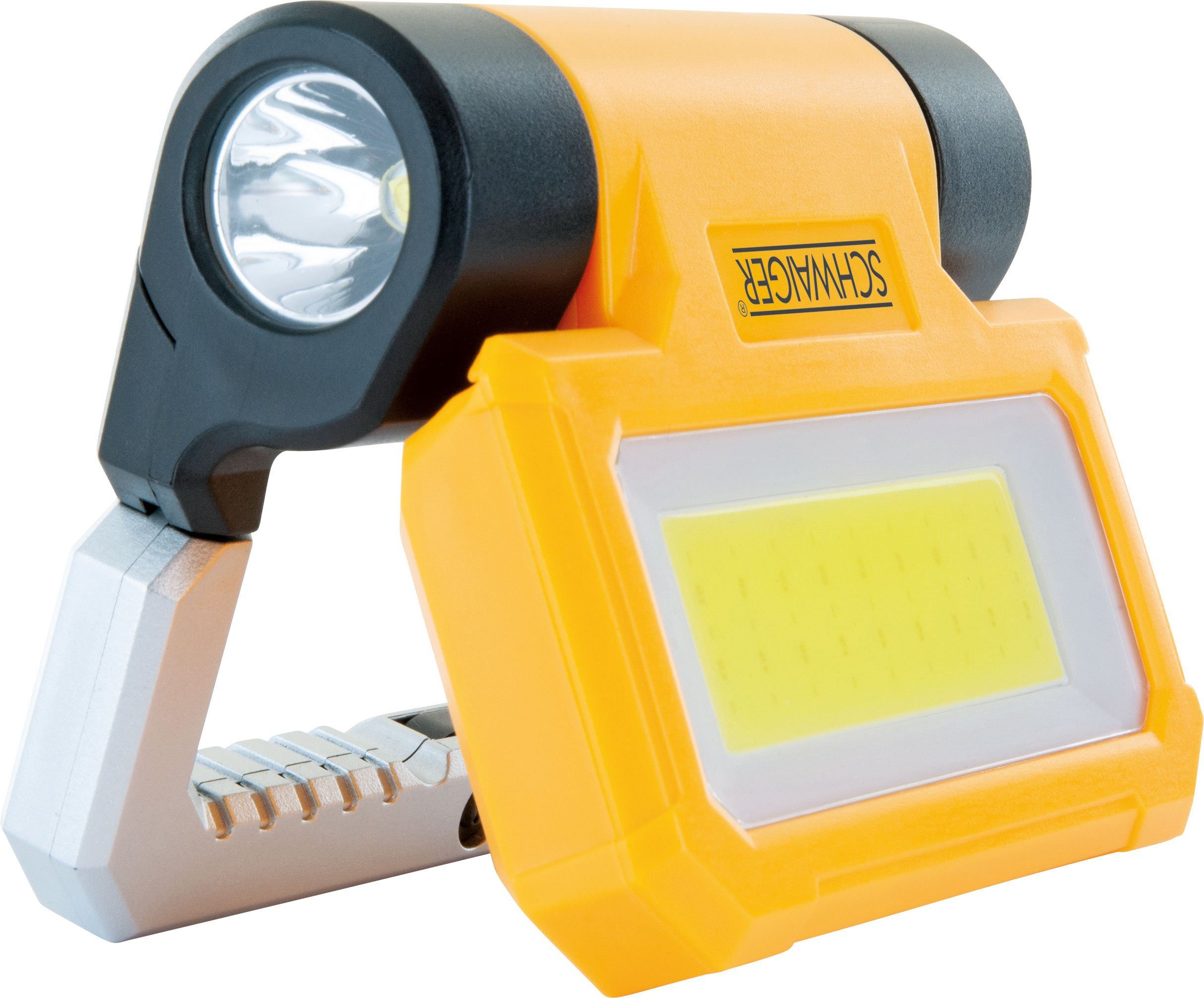 Schwaiger LED Arbeitsleuchte WL213, magnetisch, mit Haken zum Aufhängen, mehrstufig einstellbarer Standfuß, COB-LED, Weiß, Haken zum Aufgängen, mehrstufig einstellbarer Standfuß