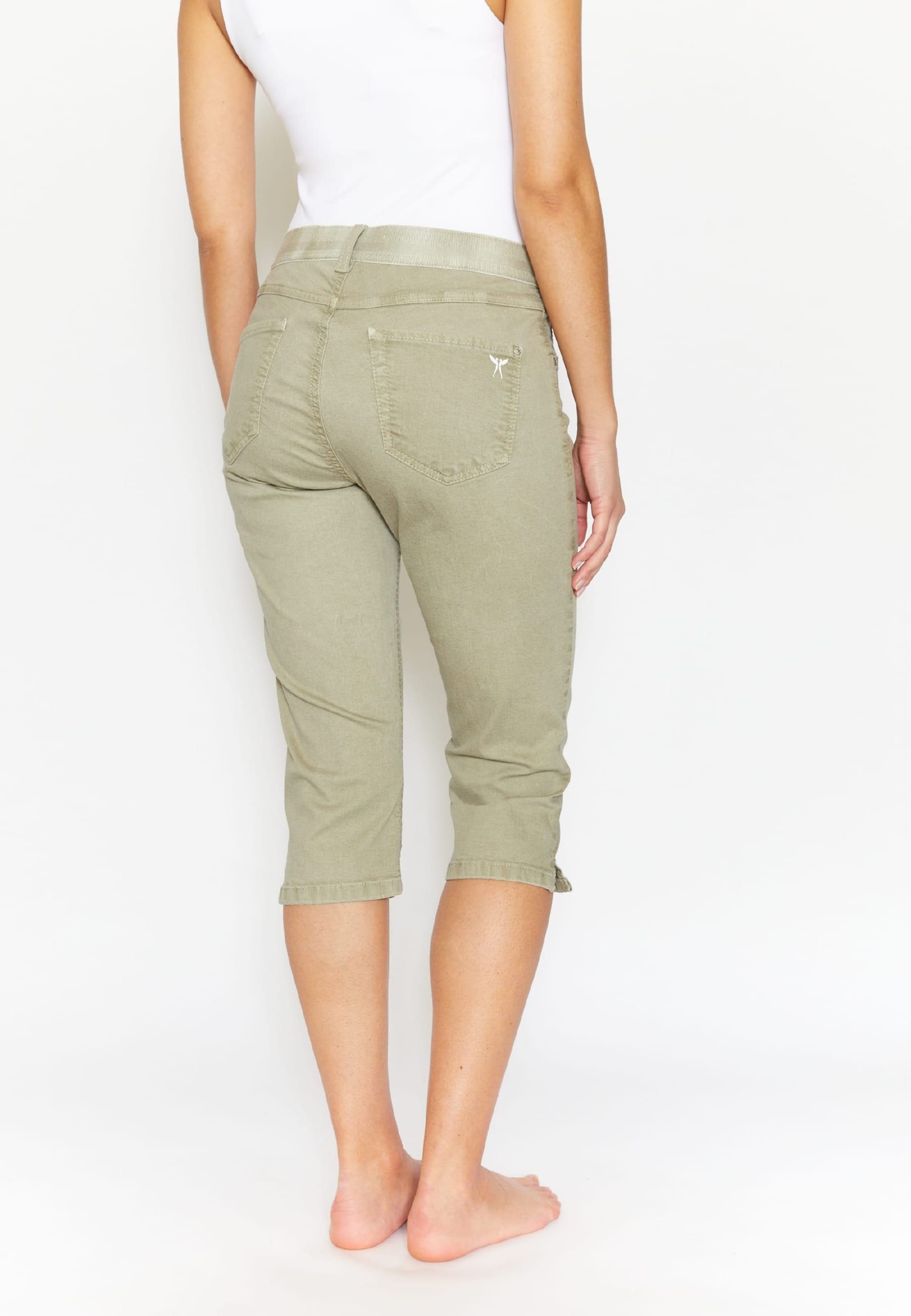 Label-Applikationen Denim Slim-fit-Jeans Capri Coloured mit mit OSFA khaki ANGELS Jeans