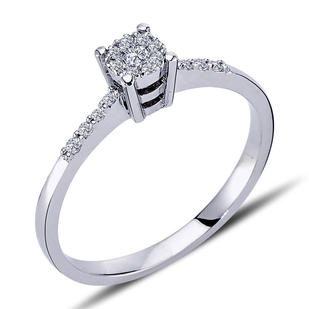 EinStein Diamant Diamantring Diamant Solitär Ring 0,30 Carat Effekt Antragsring 8 Karat Weißgold, Rubin, Diamantring, Damenring, Unbehandelter Diamant, Brillant-Schliff