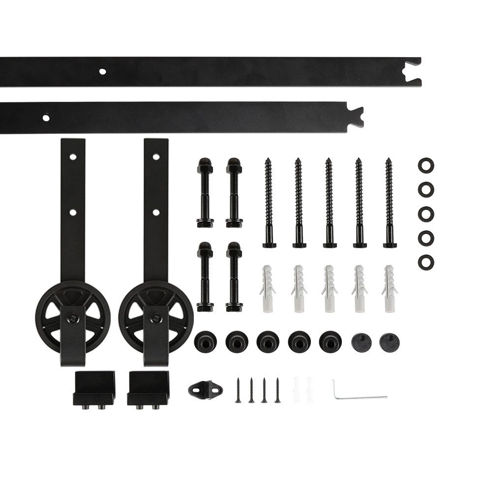 JEOBEST Schiebetür 183/200cm Schwarz, für 1 Holztür, (1St. Schiebetürsystem), Mittlere Rolle