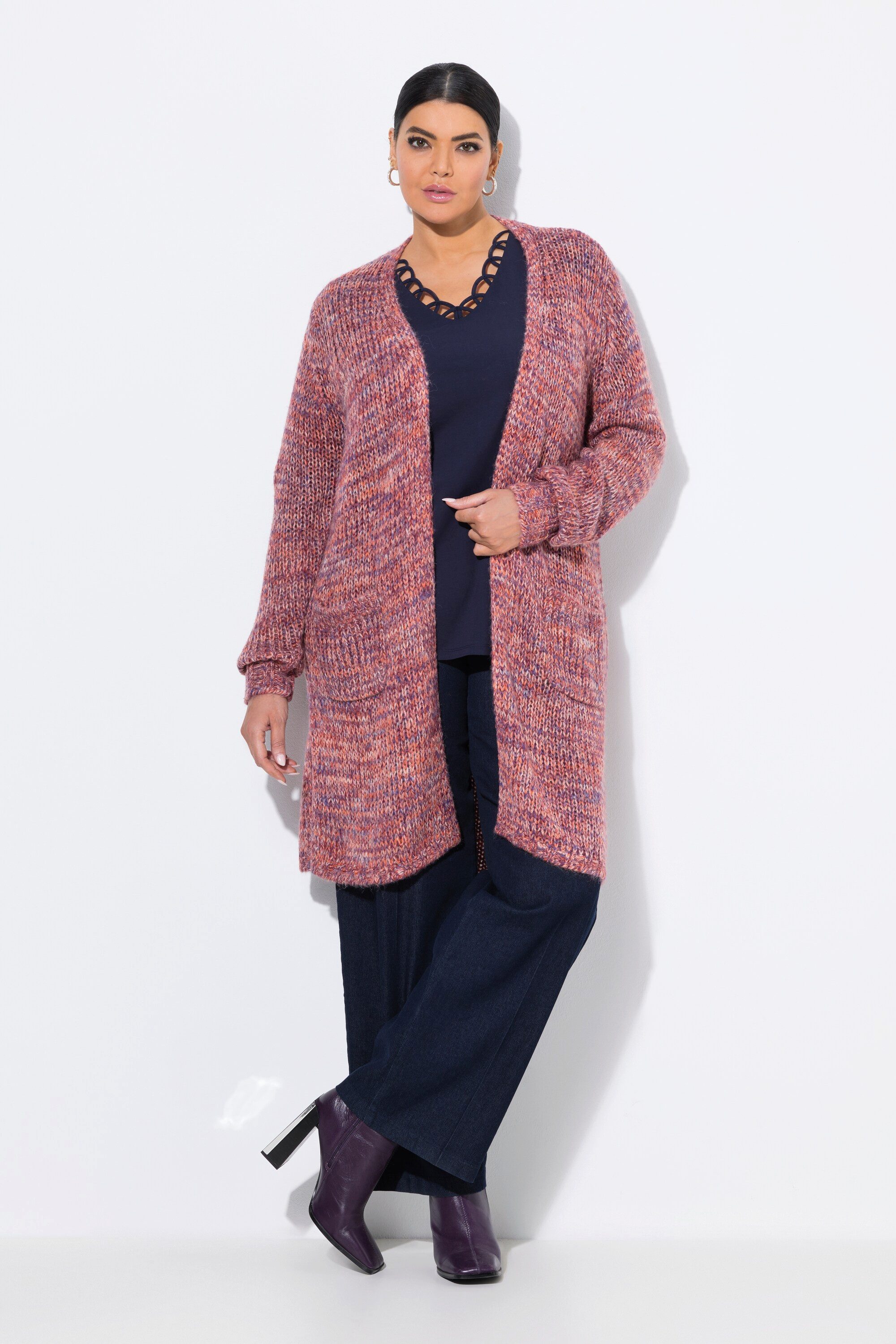 Ulla Popken Strickjacke Long-Strickjacke Grobstruck V-Ausschnitt Langarm günstig online kaufen