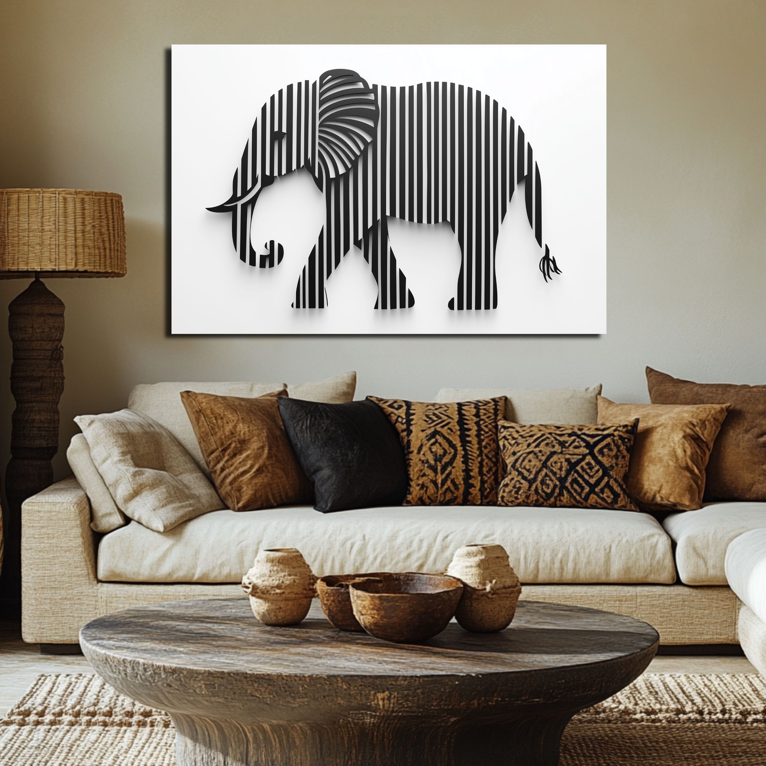 DARO Design Leinwandbild Modern Abstrakt Wandbilder XXL Wandbild Wand Deko Leinwand Bilder, (Elefant schwarz/weiß - Bild groß Wohnzimmer Schlafzimmer Küche Esszimmer Einteilig Querformat Fotodruck Leinwände Wanddeko Abstrakte Kunst Boho), 30x20cm