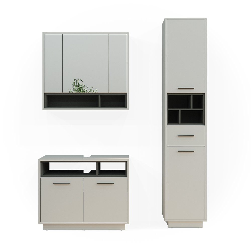 Vicco Badmöbel-Set Beatrice, Grau/Anthrazit, 3 Teile, günstig online kaufen