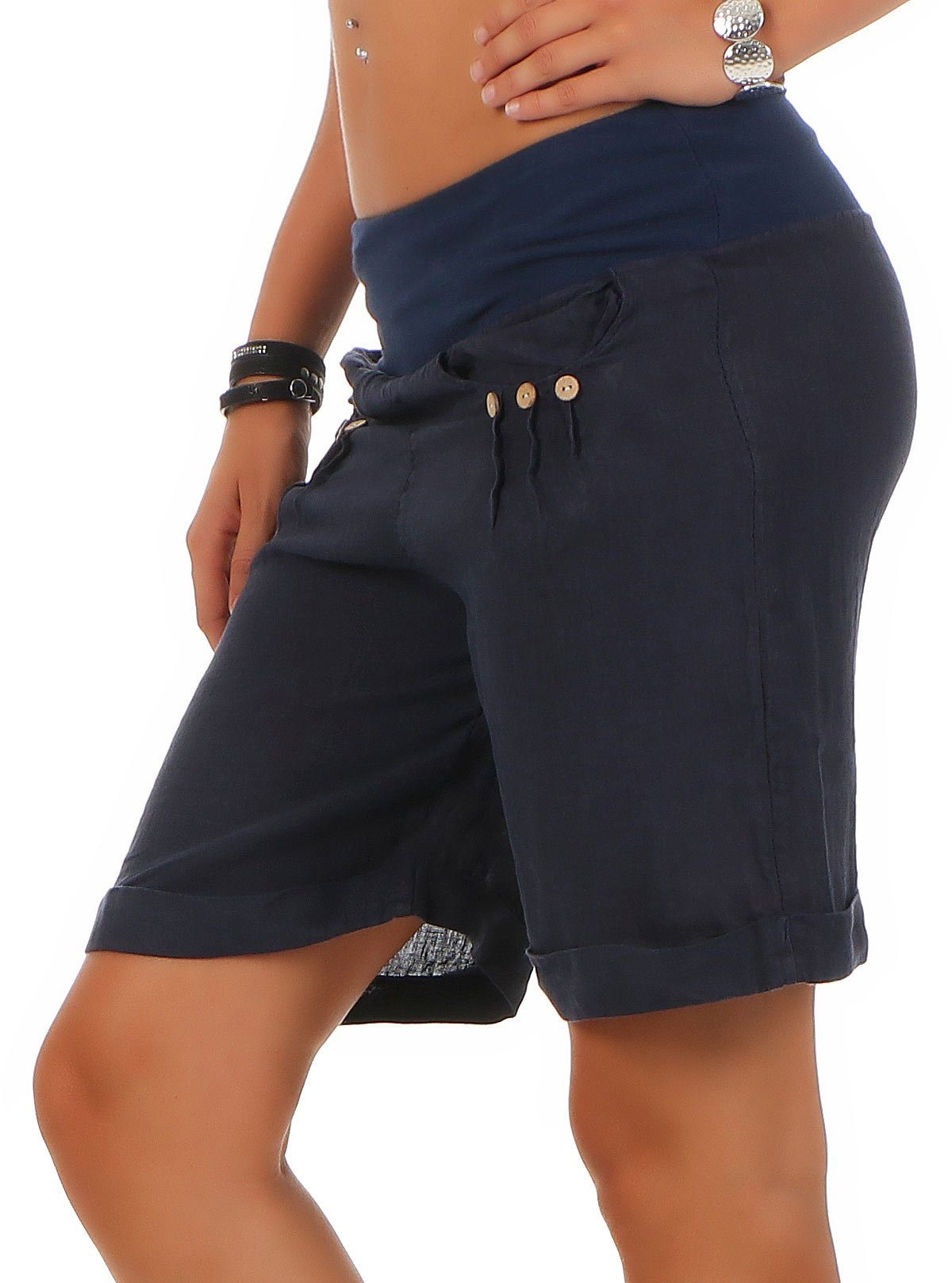 malito more than fashion Leinenhose malito Damen Bermuda aus Leinen, lässige kurze Hose, Shorts für den Bermuda aus Leinen