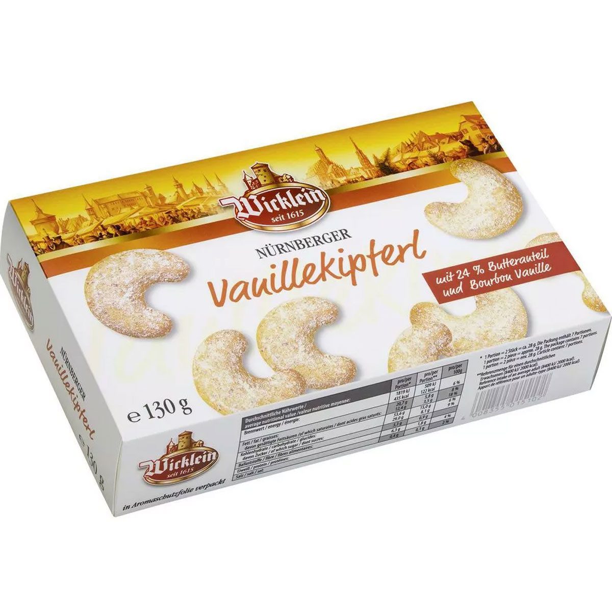 Wicklein Süßigkeit, Wicklein feinste Nürnberger Vanillekipferl mit Puderzucker 130g