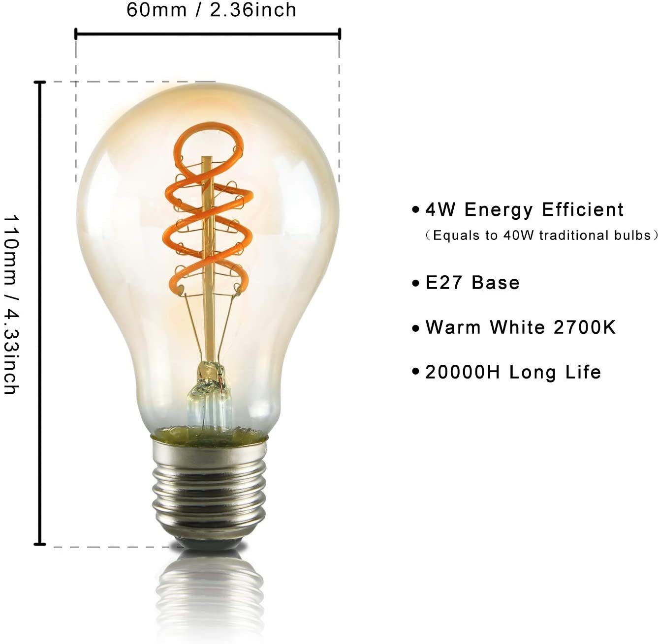 E27 4W 1 1 Glühbirne Nostalgie, E27, St., Warmweiß Antike ZMH Stück Edison LED-Leuchtmittel Warmweiß, Bulb A60 Glühlampe Ideal Vintage