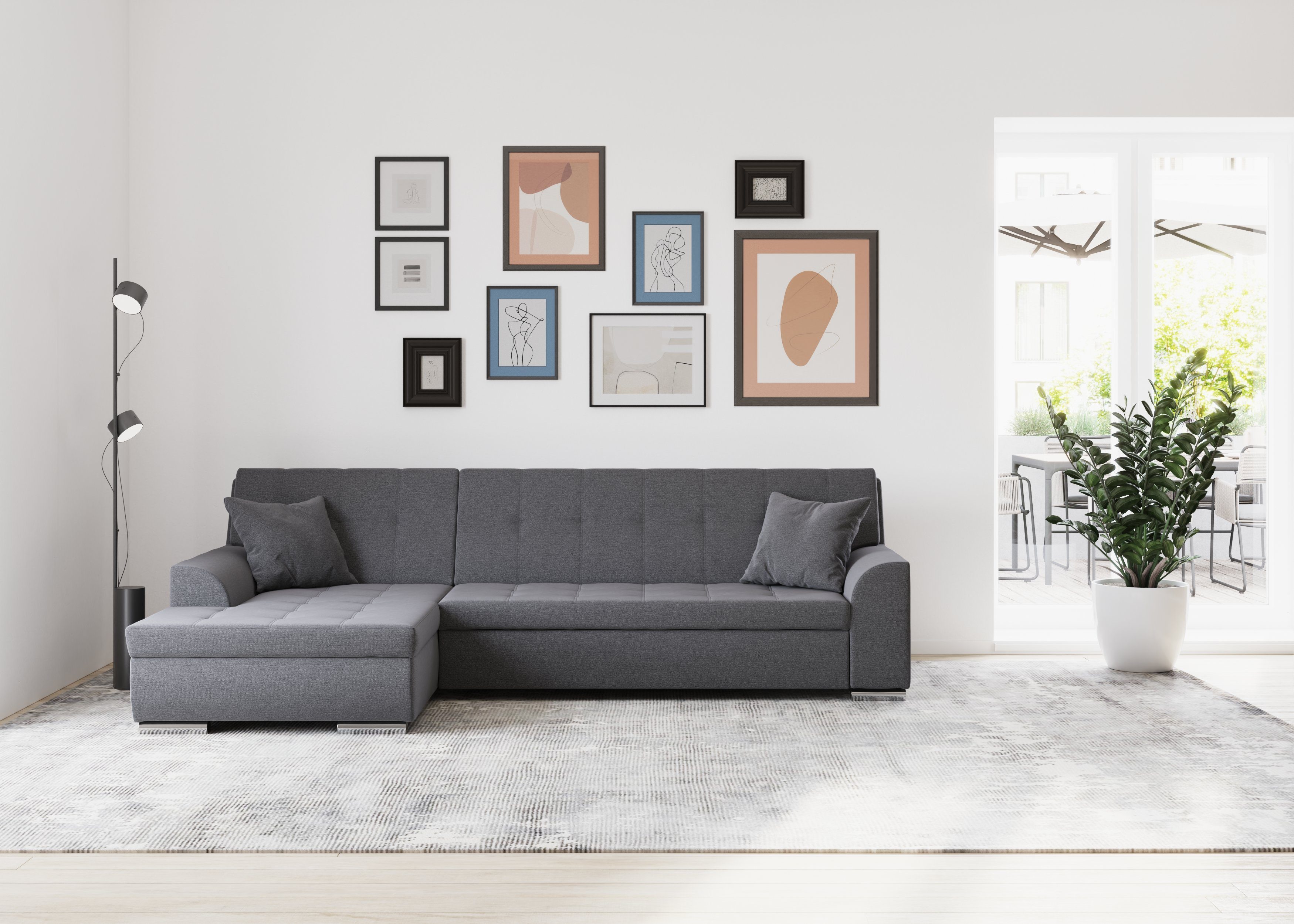 DOMO collection Ecksofa Treviso viele Bezüge, auch in Cord, L-Form, B/T/H: 267/80/83 cm, wahlw. mit Bettfunktion, inkl. Zierkissen, Unser Dauertiefpreis