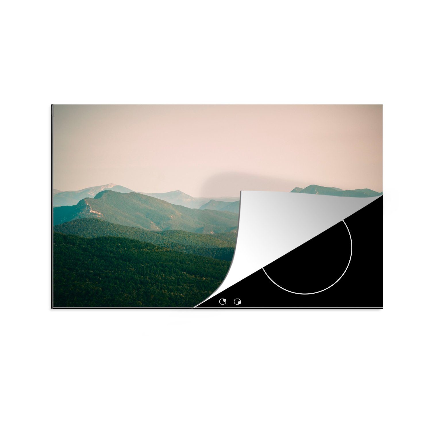 MuchoWow Herdblende-/Abdeckplatte Wald - Nebel - Pastell, Vinyl, (1 tlg), 81x52 cm, Induktionskochfeld Schutz für die küche, Ceranfeldabdeckung