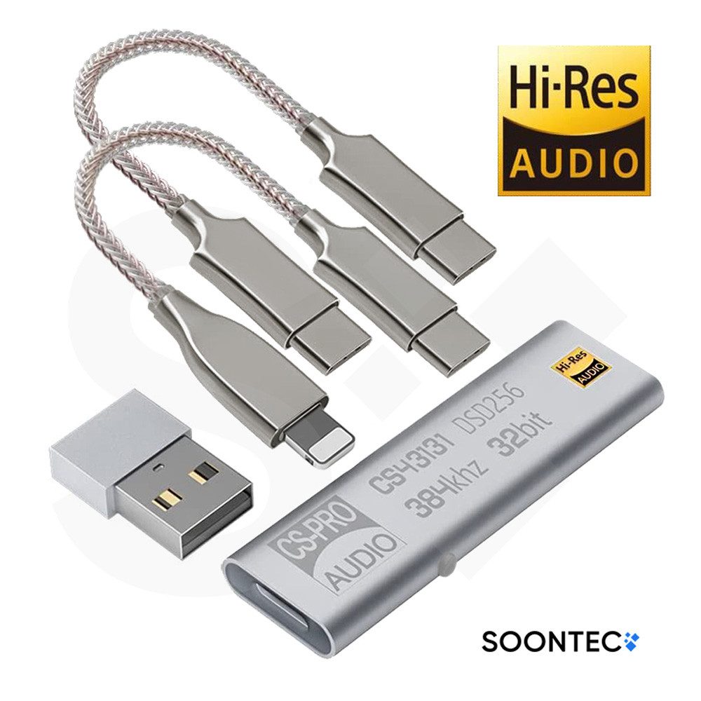 Hi-Res DAC Soundkarte 384kHz DSD256 CS43131/USB-C/Lightning/zu 3,5 mm Kopfhörerverstärker