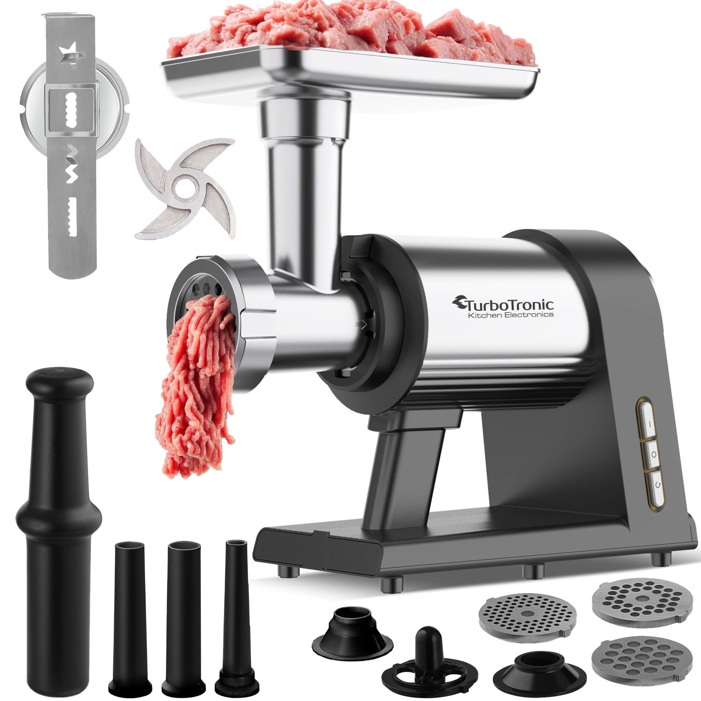 TurboTronic by Z-Line Fleischwolf 2600W mit Spritzgebäckvorsatz Metallgetriebe & Edelstahl Messer Meat, 2600 W, Grinder Mincer Wurstfüller Kebbeh Aufsatz Hackfleisch beste Maschine