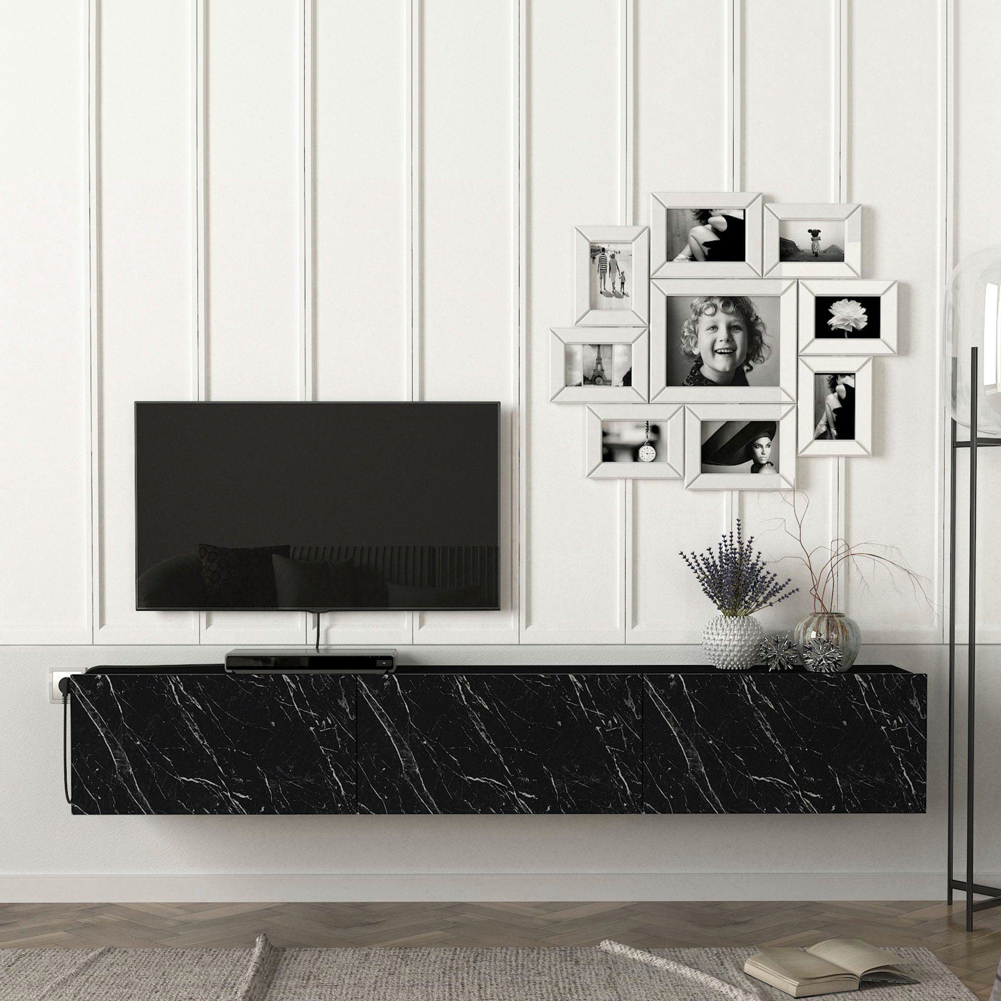 en.casa TV-Schrank »Vihti« Fernsehschrank 180x31x29,5cm Marmoroptik günstig online kaufen