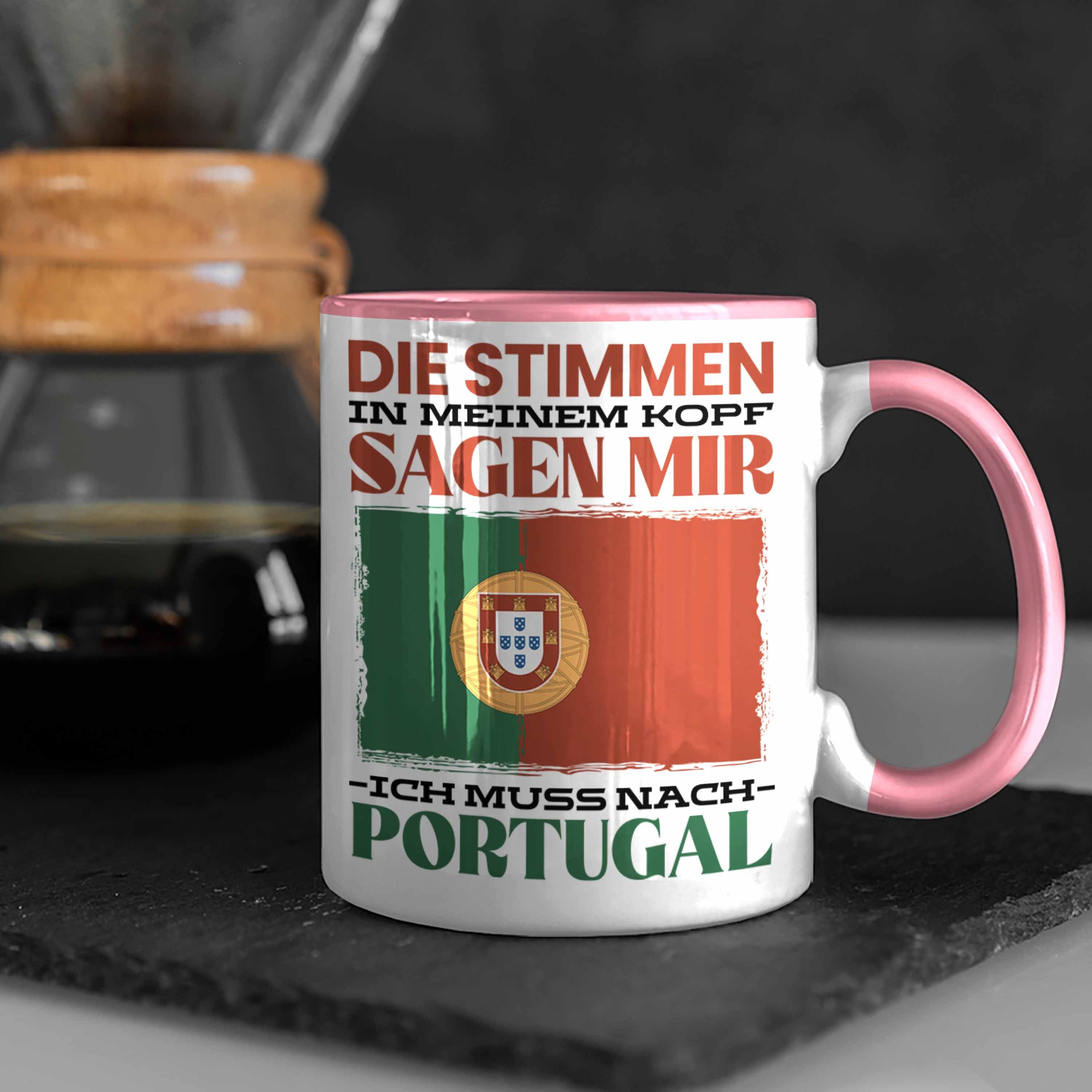 Land - Portugiesen Trendation Geschenk Tasse Tasse Rosa Trendation Urlaub Portugal für
