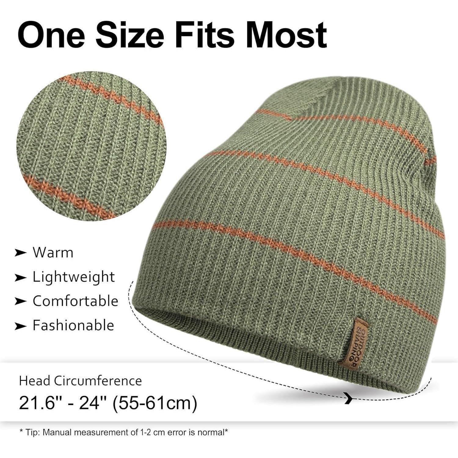 LuxusKollektion Strickmütze Beanie Herren Damen Strick Cuffed Lederpatch Graugrün Schwarz Khaki
