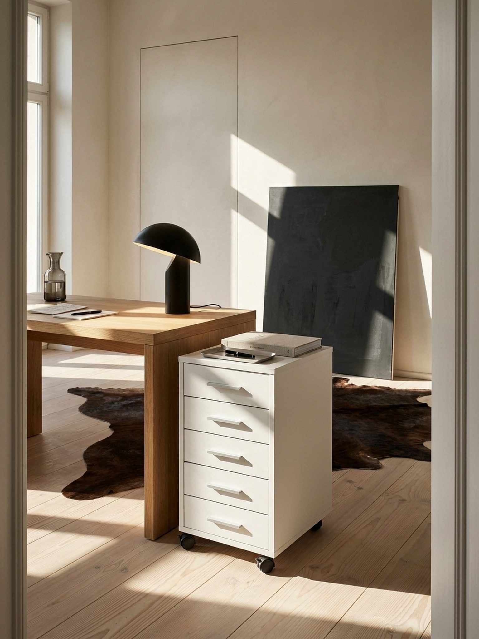 KADIMA DESIGN Rollcontainer Rollcontainer Weiß 33 x 63 x 38 cm Holz Schubladenschrank, (klein Standcontainer schmal, Schreibtischcontainer mit Rollen), Schreibtisch, Büro Schrank mit 5 Schubladen, Container Rollschrank