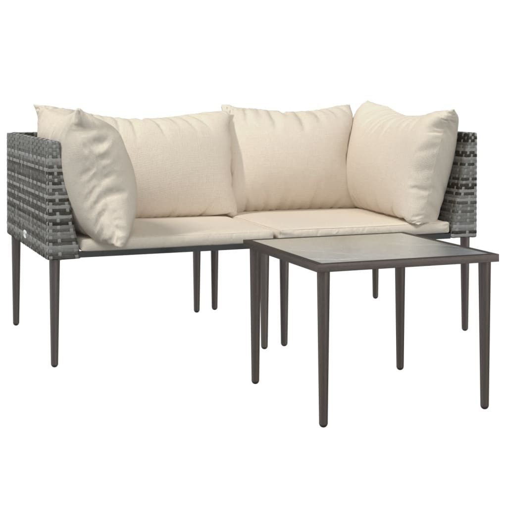 vidaXL Gartenlounge-Set 3-tlg. Garten-Lounge-Set mit Kissen Grau Poly Rattan, (1-tlg)