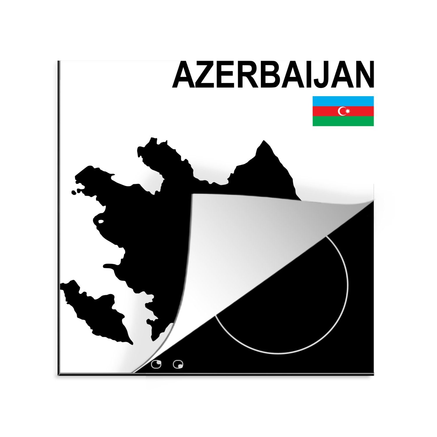 MuchoWow Herdblende-/Abdeckplatte Eine Illustration von Aserbaidschan in Schwarz, Vinyl, (1 tlg), 78x78 cm, Ceranfeldabdeckung, Arbeitsplatte für küche