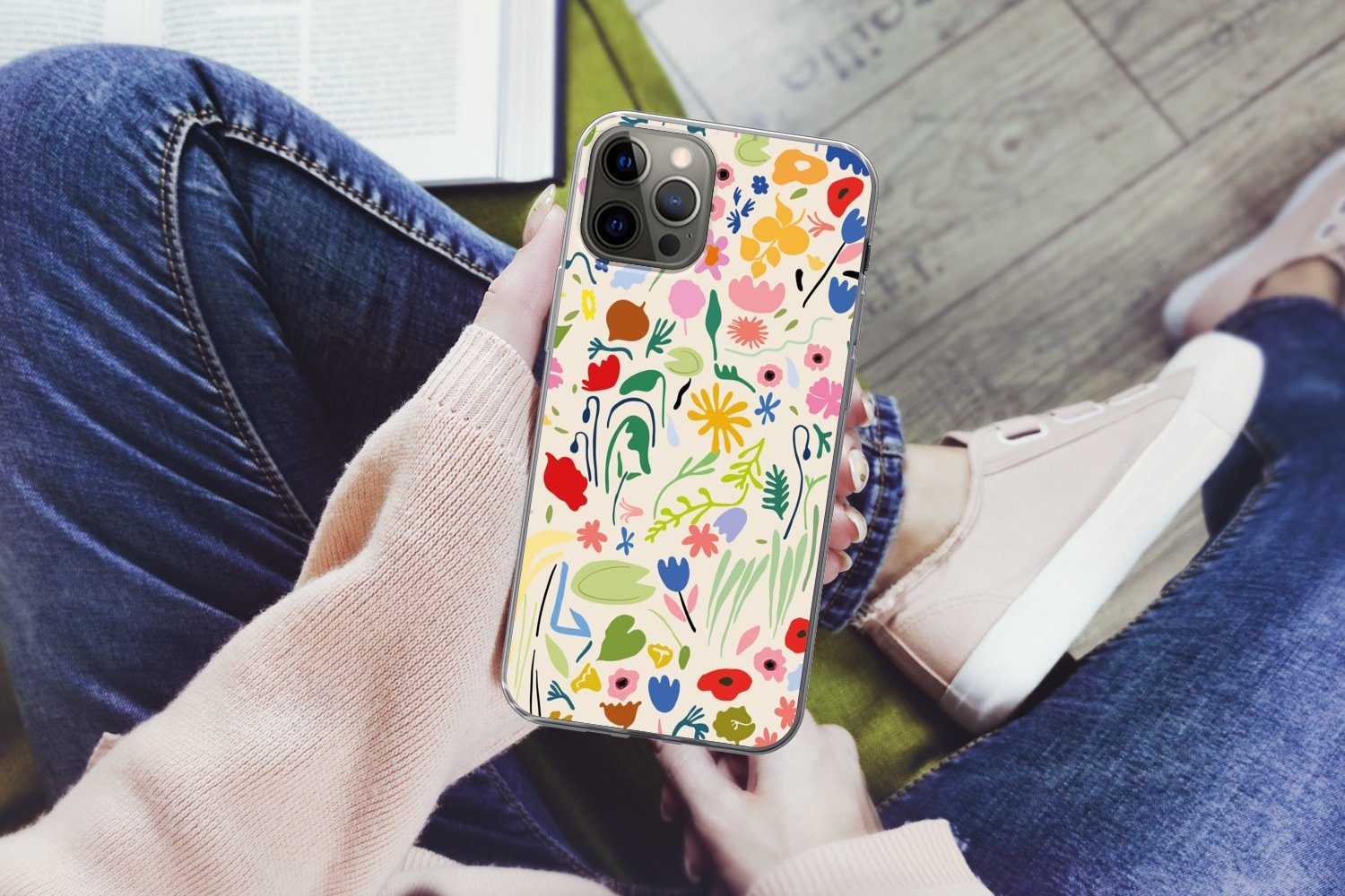 MuchoWow Handyhülle für Apple iPhone 13 Pro Blumen - Muster - Pflanzen, Smartphone-Bumper, Print, Handy Schutzhülle Dünn