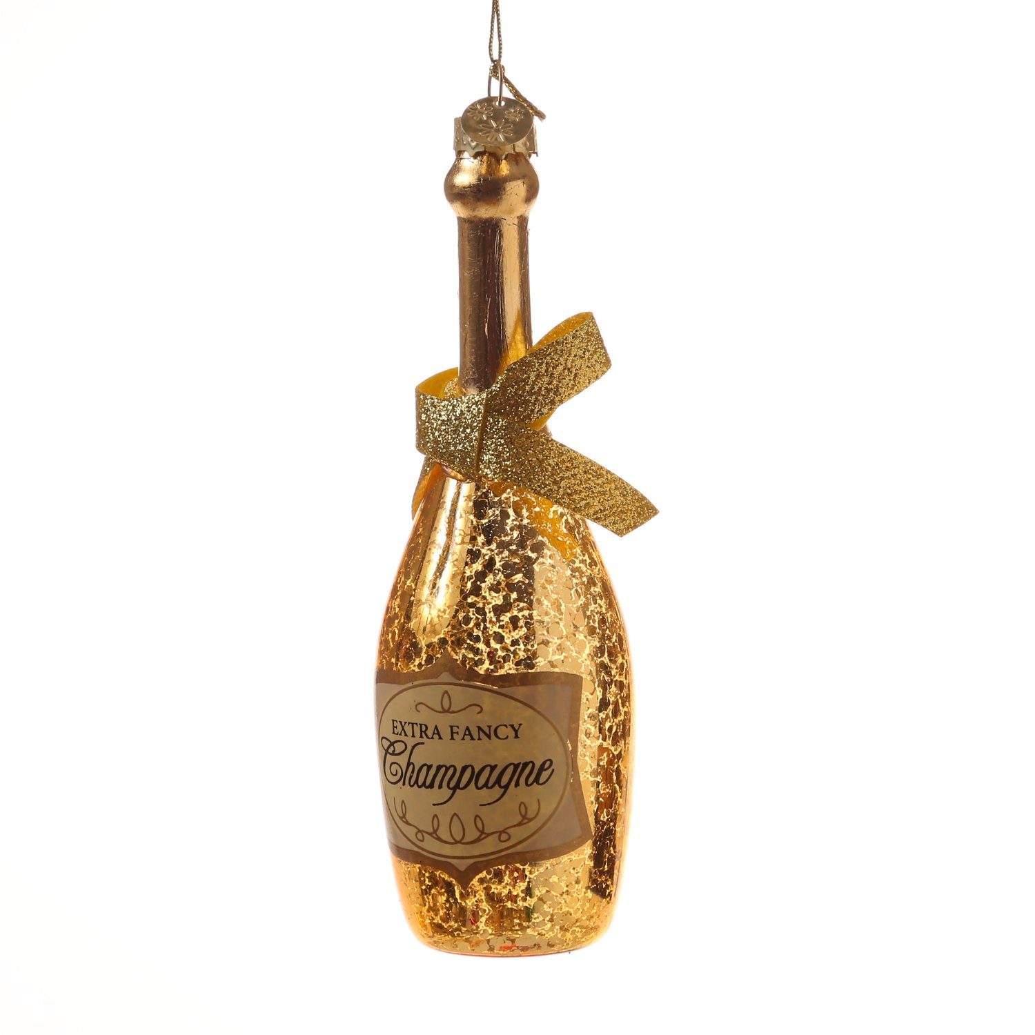 H: CHAMPANGER Glas Weihnachtsbaumschmuck Christbaumschmuck gold Flasche 13,5cm MARELIDA