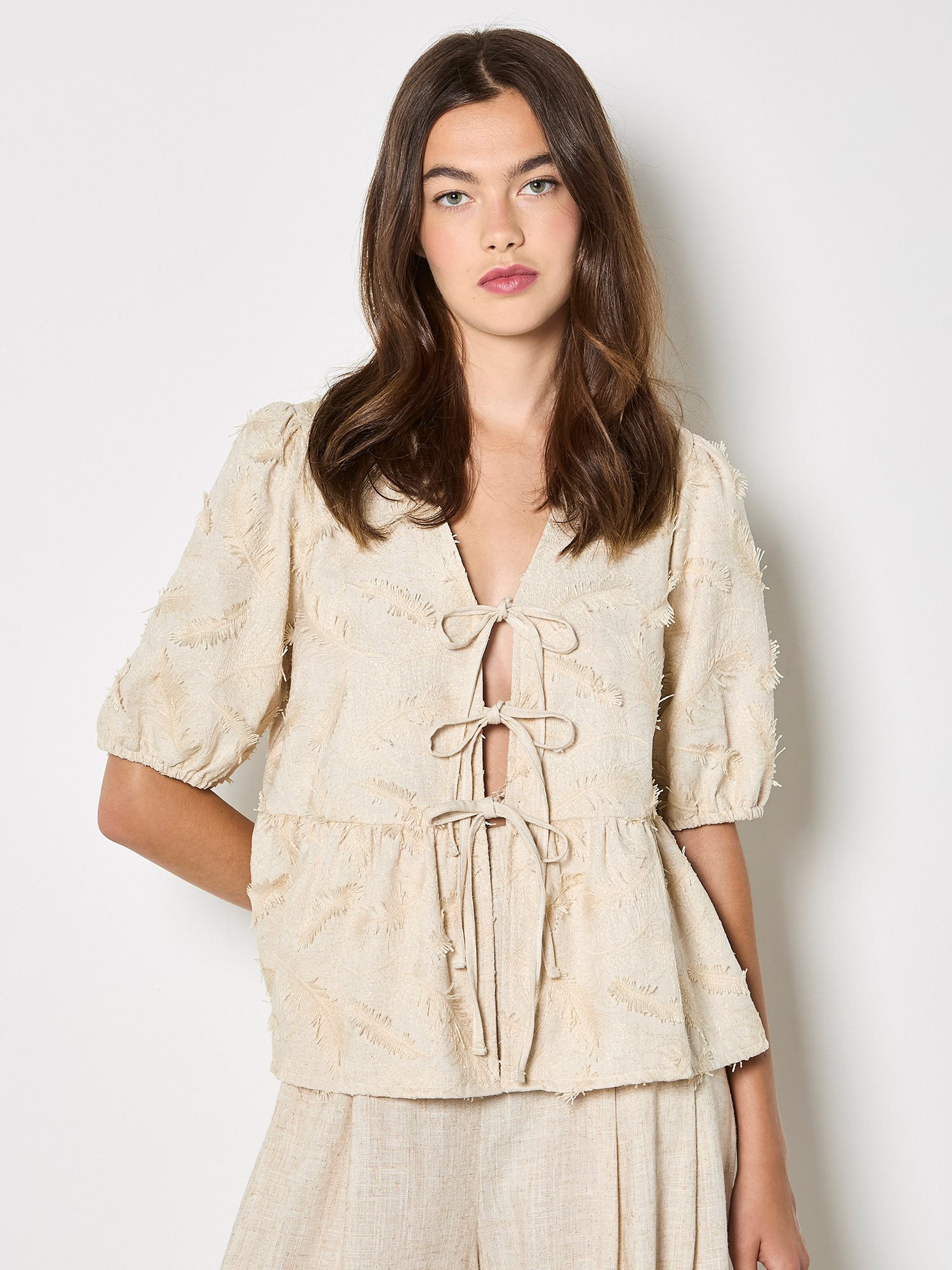 Blusentop Bluse aus Leinenmischung