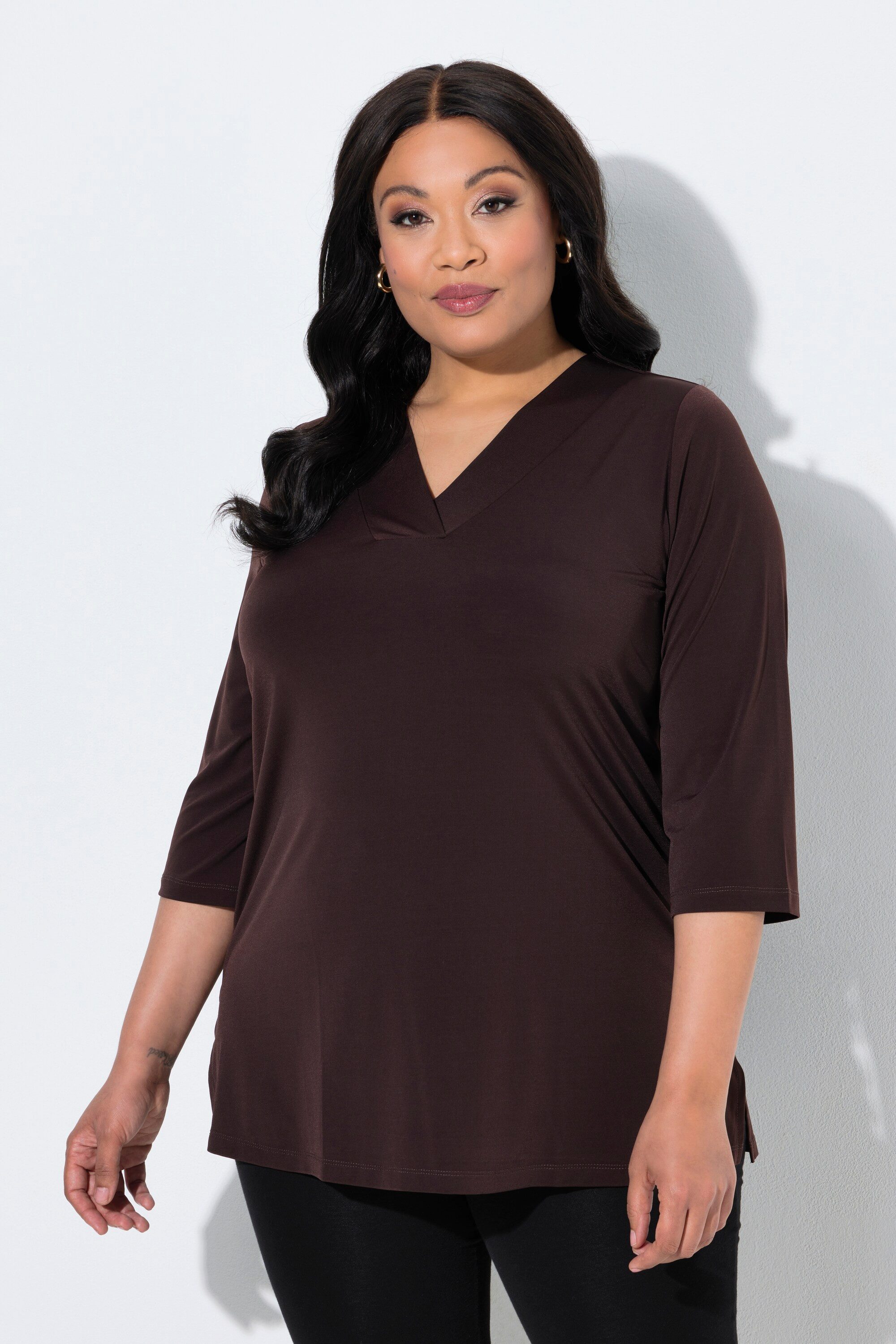 Longshirt Longshirt A-Linie V-Ausschnitt 3/4-Ärmel
