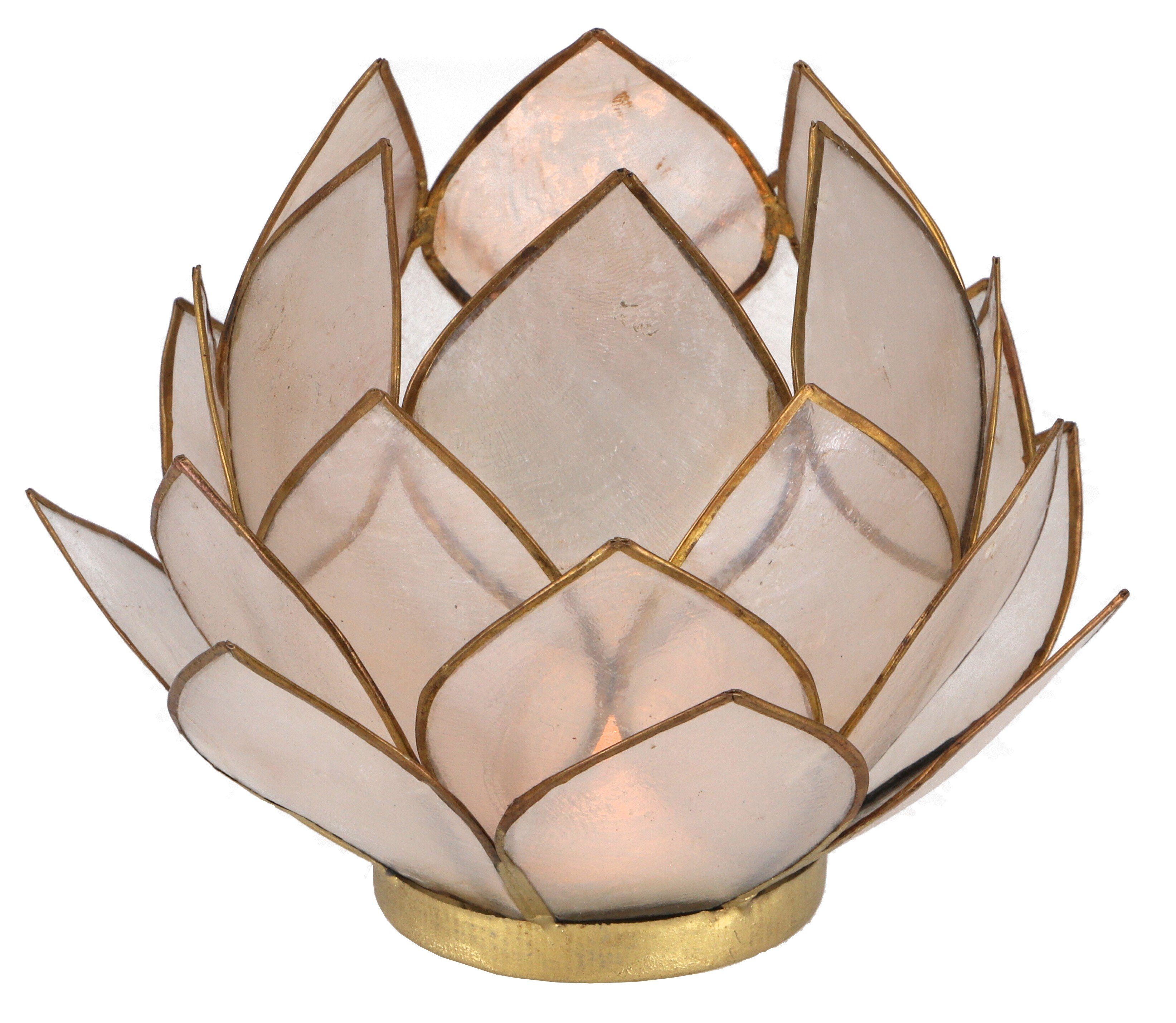 Guru-Shop Windlicht Lotus Teelicht Muschel 14*10 cm - weiß