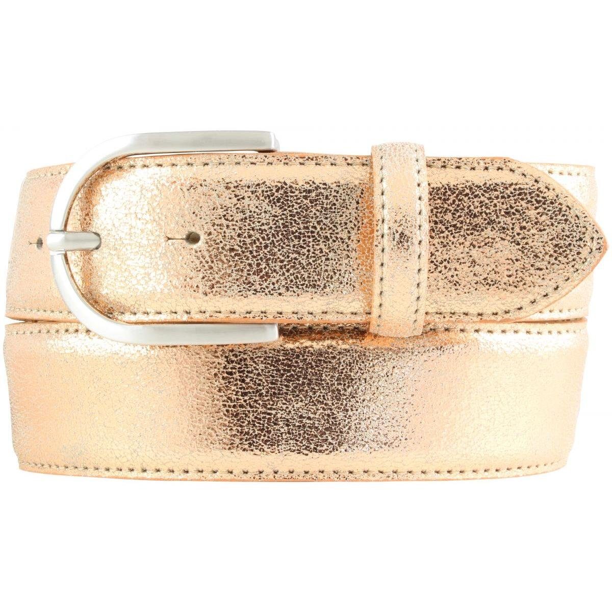 BELTINGER Ledergürtel Damen-Gürtel mit Metall-Optik Echt Leder 4 cm - Leder-Gürtel Metallic- Roségold, Silber