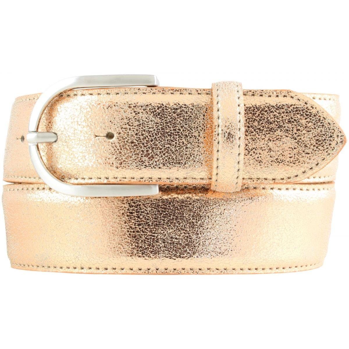 BELTINGER Ledergürtel Damen-Gürtel mit Metall-Optik Echt Leder 4 cm - Leder-Gürtel Metallic- (1-St)