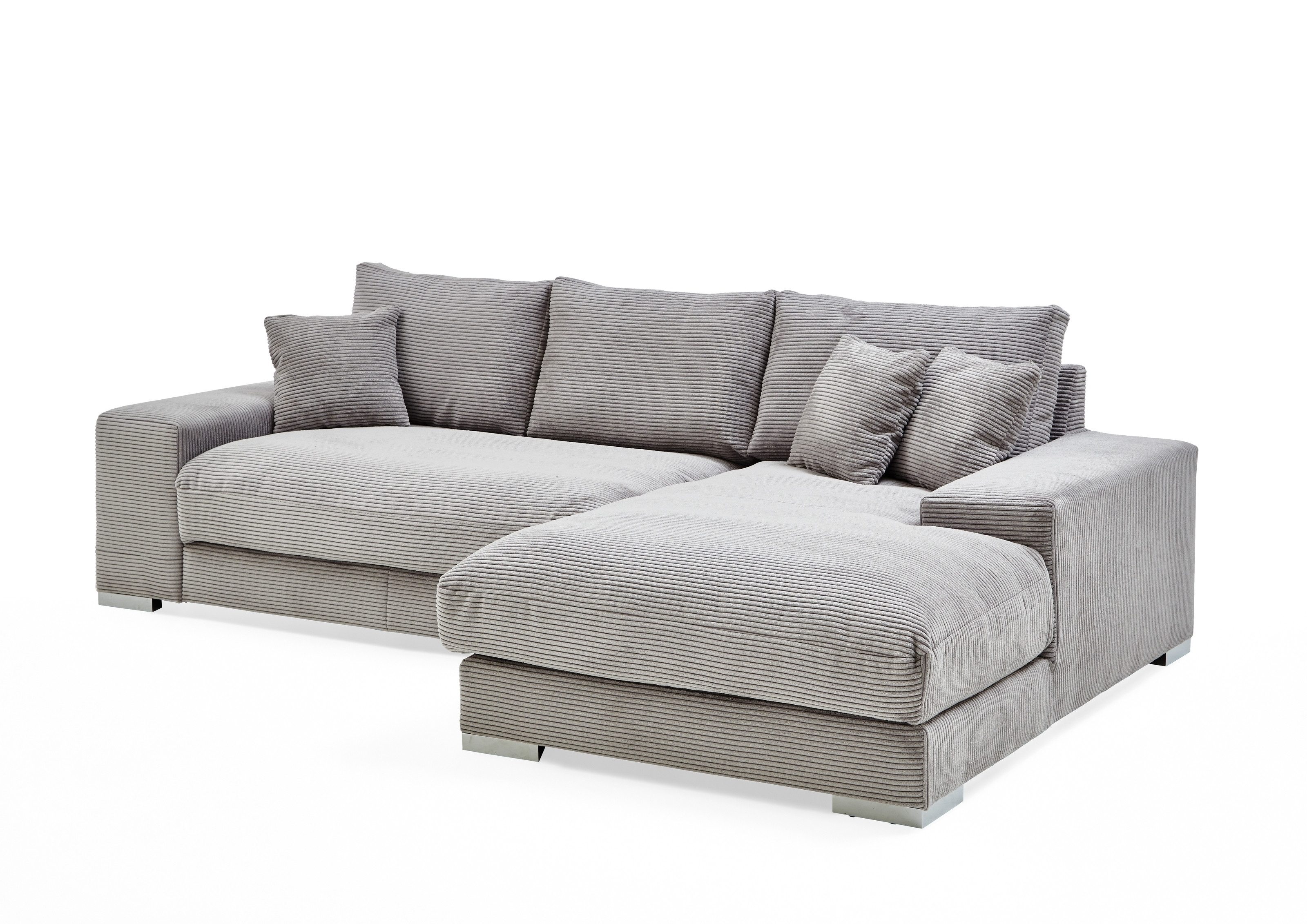 Iwaniccy Wohnlandschaft Daune, 6 Kissen, Bezug in Cord silbergrau - 285x90x176cm (BxHxT)