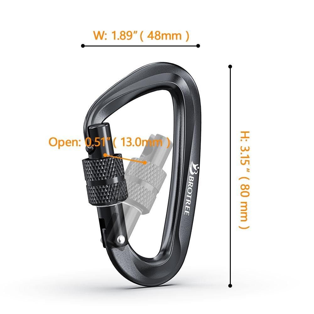 FOUORTUNATE-BEE Karabiner Karabiner mit 1200kg Belastbarkeit Schwerlast, (12KN Karabinerhaken Schraubverschluss, für Hängematten, Camping, Wandern, Rucksack)