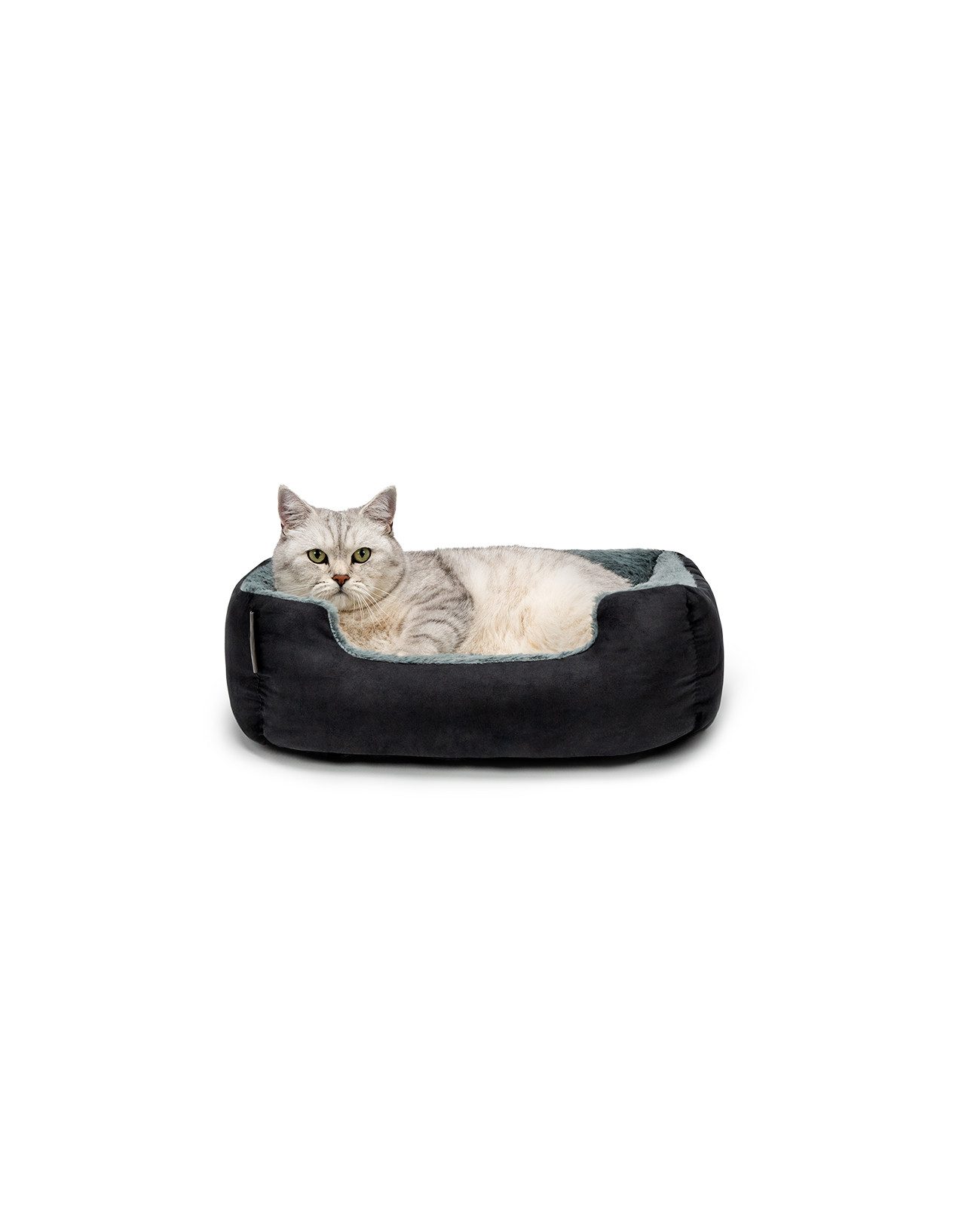 lionto Tierkissen für Katzen, Katzenbett mit Anti-Rutsch-Boden, 50x37 cm, schwarz/grau, Plüsch, Weiches Kuschelbett mit herausnehmbarem Wendekissen