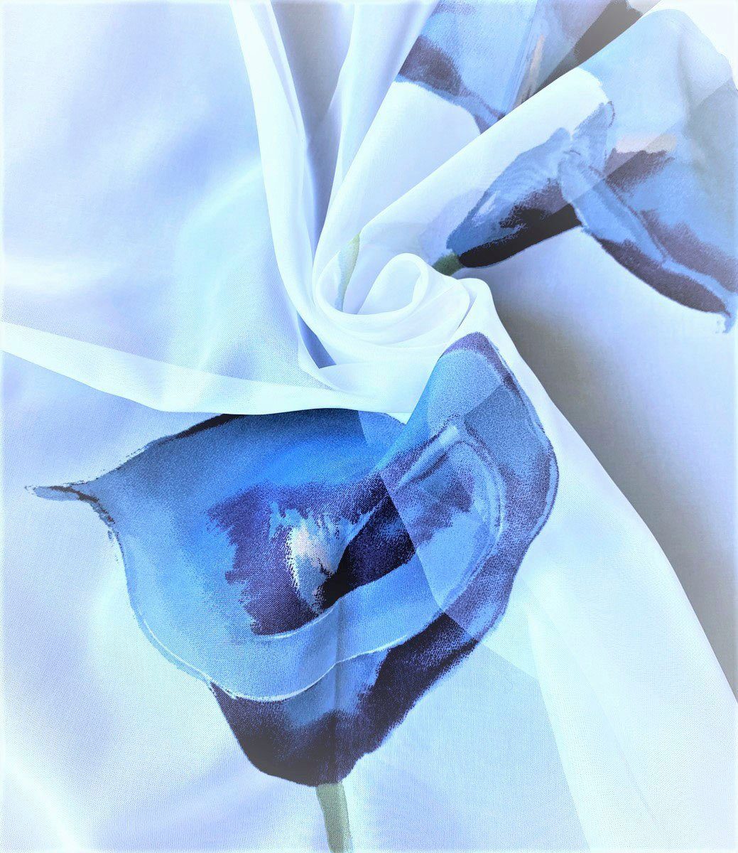 Calla, blau/weiß (1 Weckbrodt, St), Gardine halbtransparent Smokband