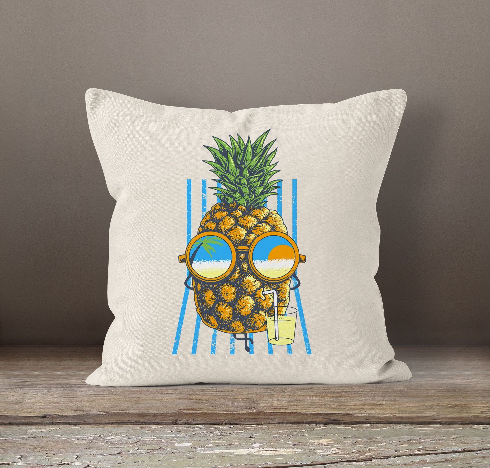 Autiga Dekokissen Ananas Pinapple Kissenbezug Autiga® natur chilling 40x40 Beach Cocktail Sommer