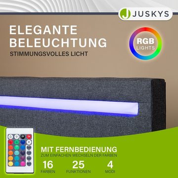 Juskys Polsterbett Verona, 90x200 cm, LED-Licht, weiches Kopfteil, inkl. Kaltschaummatratze