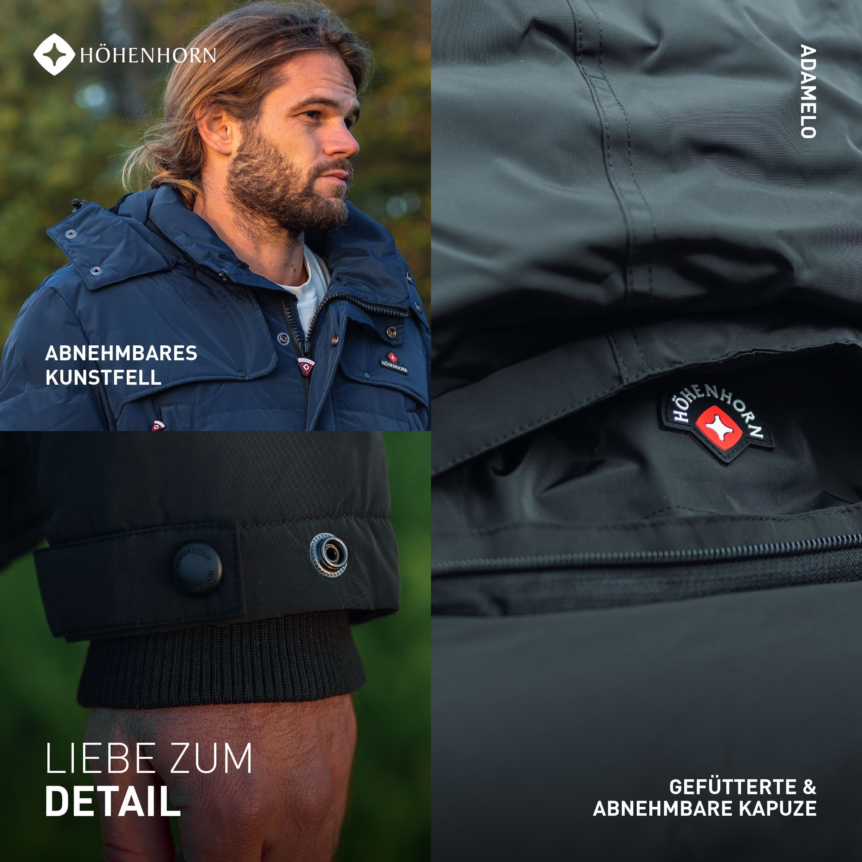 Höhenhorn Winterjacke Adamelo Herren Winter Jacke für Männer Quilted Steppjacke Gefüttert abnehmbarer Kunstfellkragen & Kapuze, weiche Microfleece Innenseite