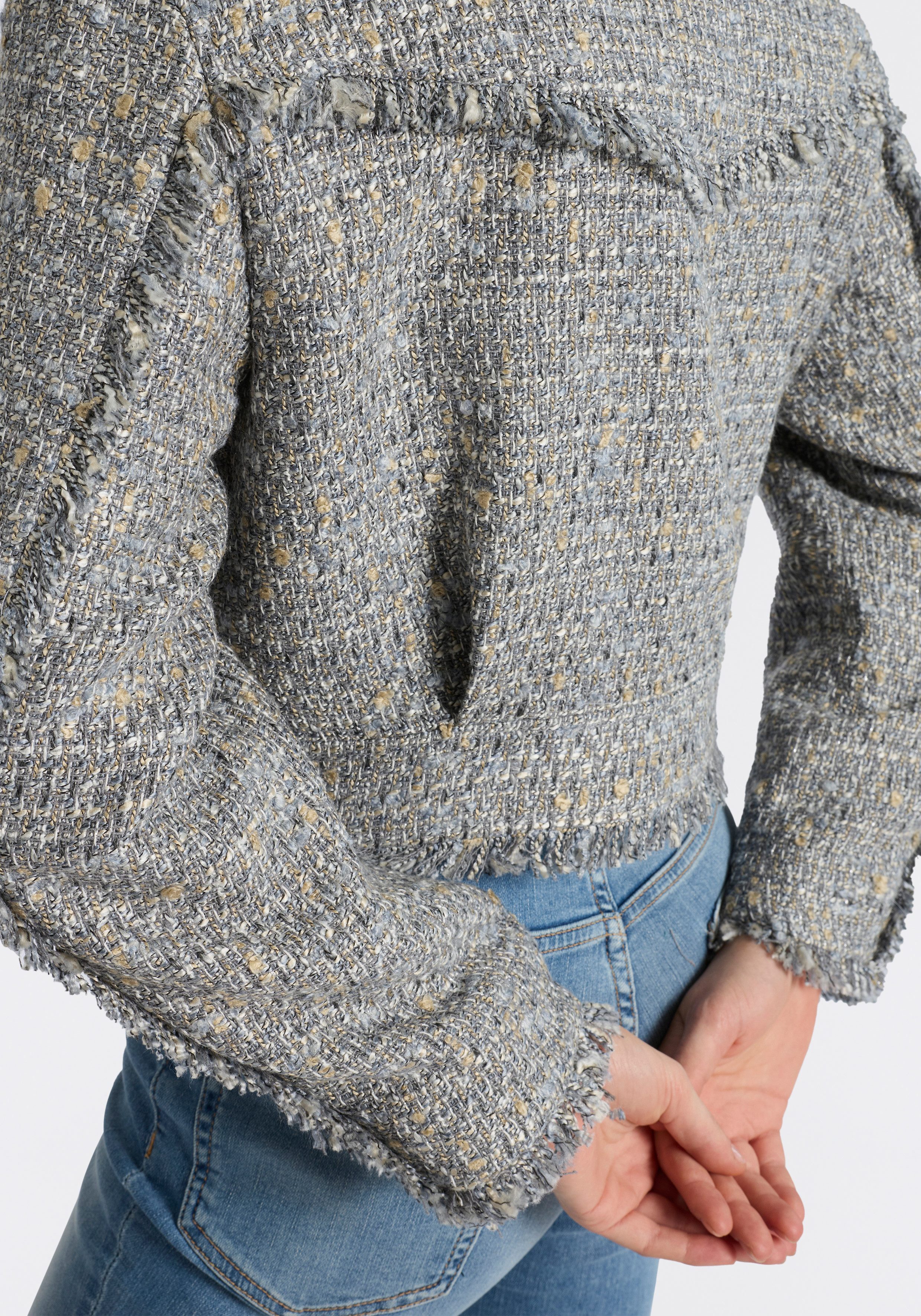 BOSS ORANGE Kurzblazer Jawelli Premium Damenmode mit Fransen-Details