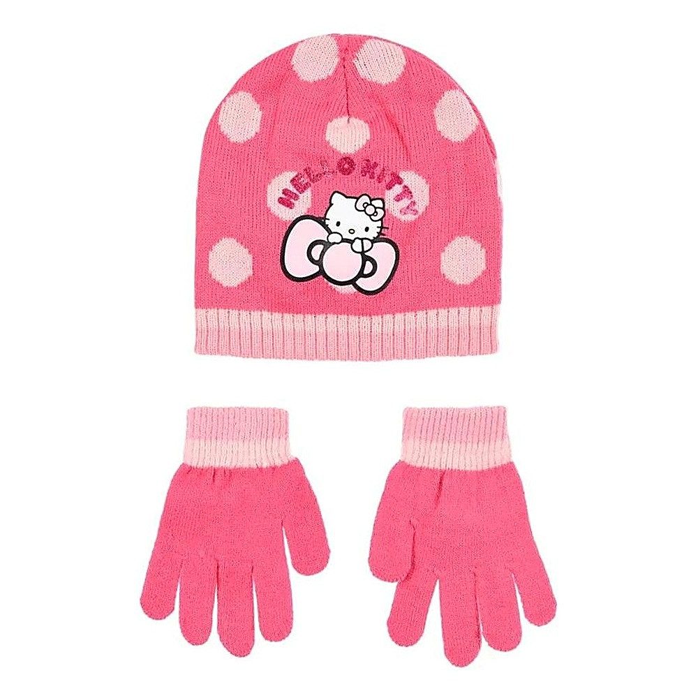 Hello Kitty Strickmütze Hello Kitty Cute Dots Kinder Strickmütze + Handschuhe Set 54 cm (Set, 2-St)