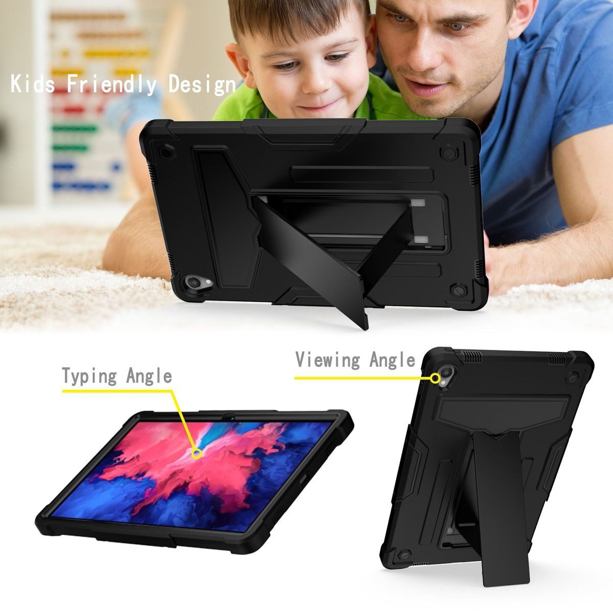 Wigento Tablet-Hülle Für Lenovo Tab P11 11.0 Zoll Tab-J606F aufstellbare Tablet Schutzhülle Cover Schwarz