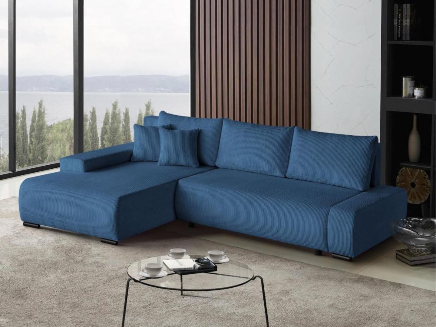 Beautysofa Ecksofa DRACO L in Strebenstoff, Wellenfedern, Ecke mit Einfügung