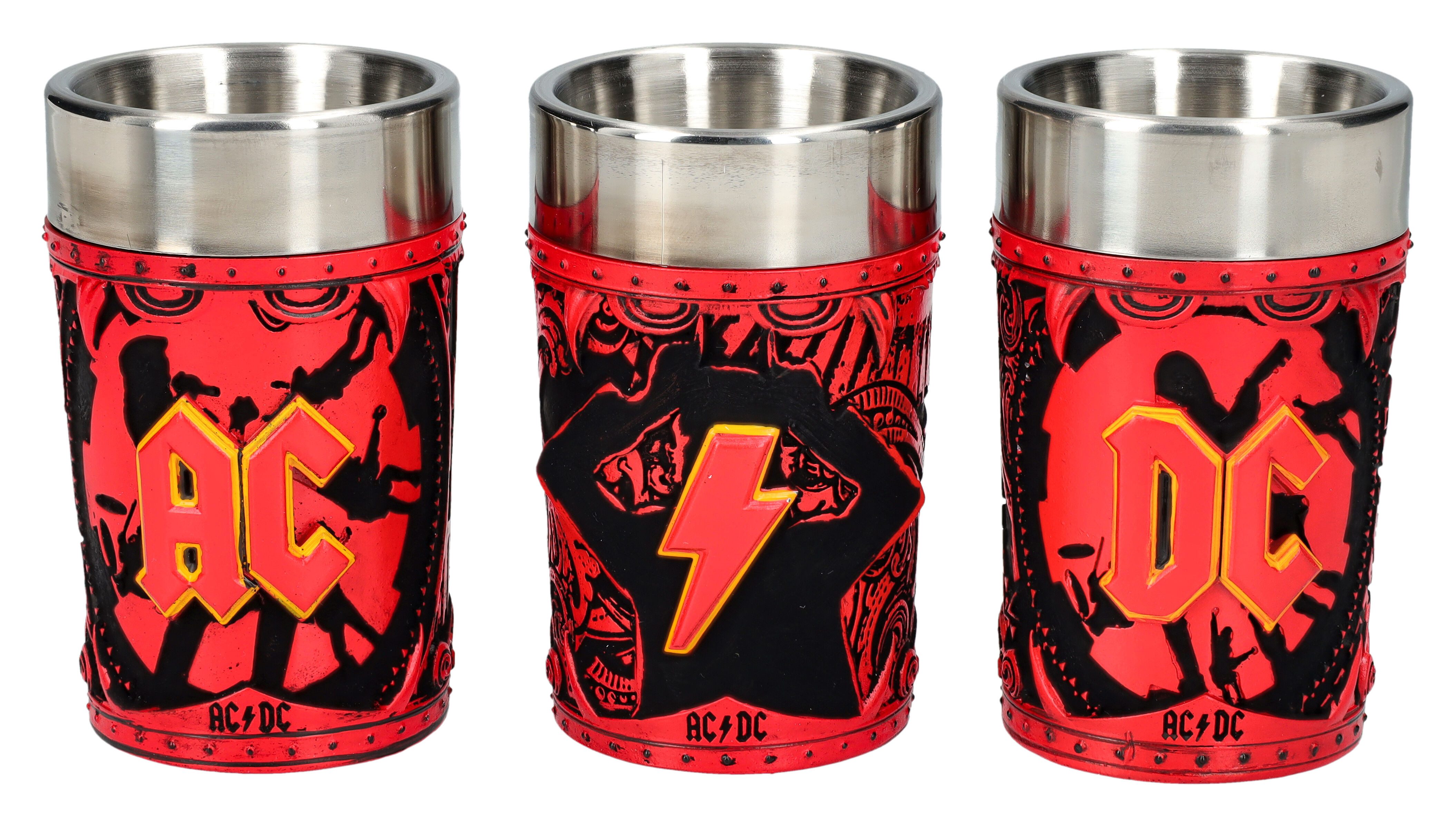 Figuren Shop GmbH Schnapsglas Schnapsbecher Set AC/DC - Logo - Merchandise Becher Schnapsglas Deko, Kunststein (Polyresin), Edelstahl