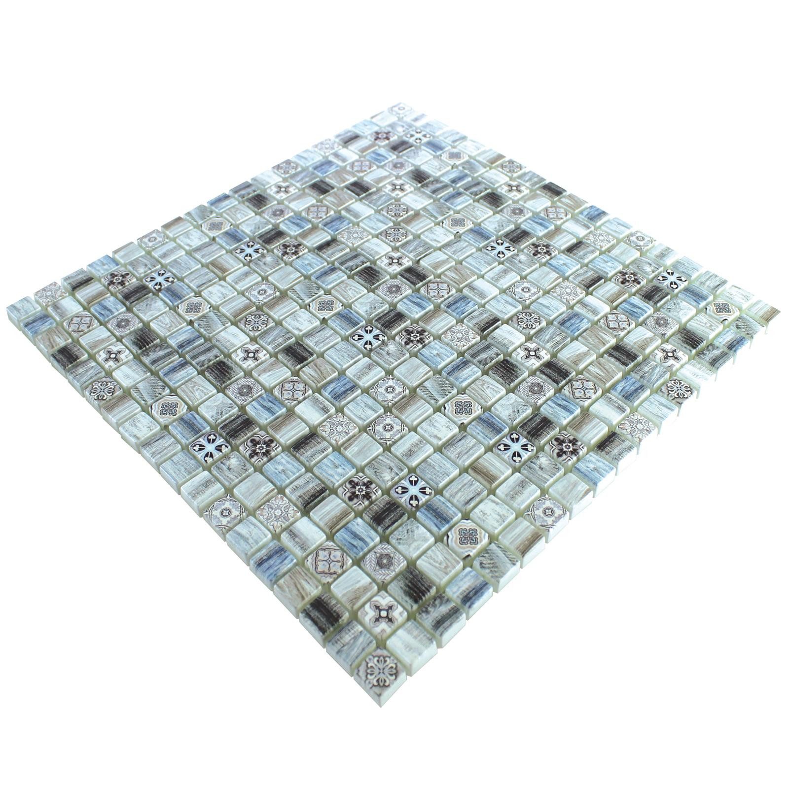 Mosafil Mosaikfliesen Glasmosaik Holzoptik Fliesen Vision, Glas 30.000x30.000, grau-blau, Verlegefertig auf ein Netz geklebt - Wasserfest