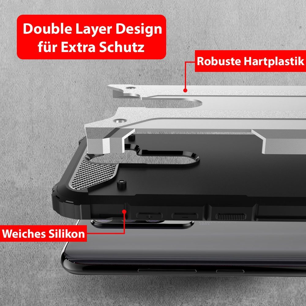 FITSU Handyhülle Outdoor Hülle für Xiaomi Redmi Note 8 Pro Schwarz, Robuste Handyhülle Outdoor Case stabile Schutzhülle mit Eckenschutz