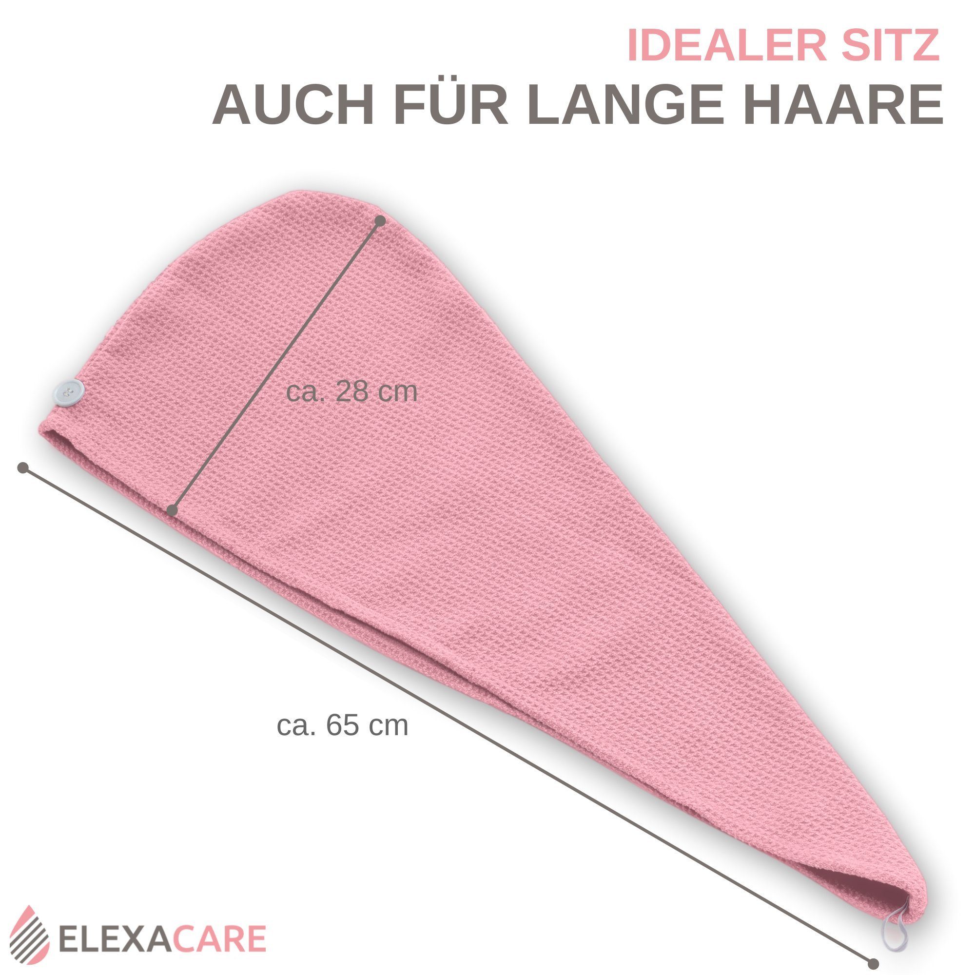 ELEXACARE Turban-Handtuch Haarturban mit Knopf, Mikrofaser (2-St), Turbanhandtuch mit Knopf und Schlaufe – Bild 2 von 5