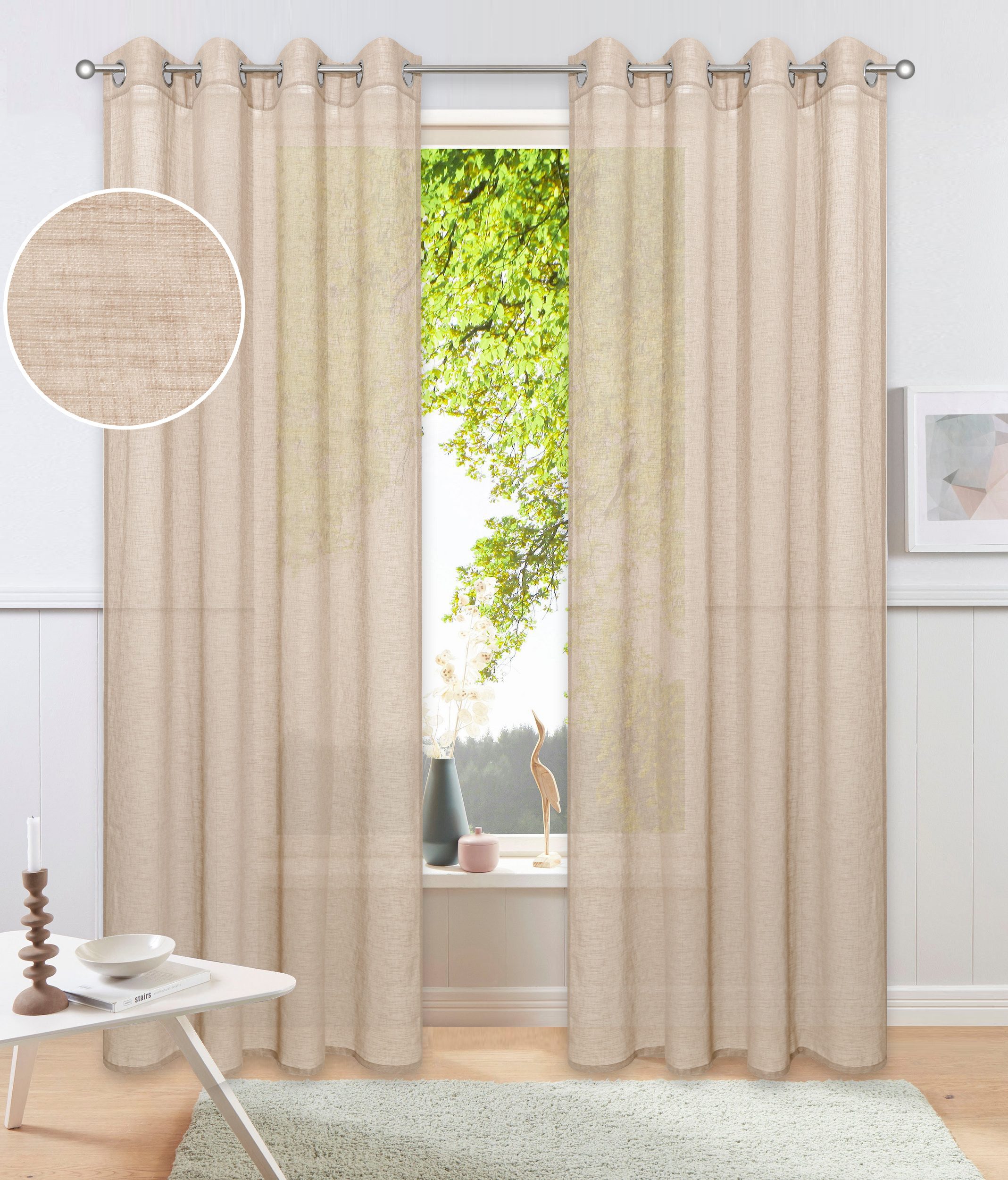 OTTO home Gardine Kyllo (2 St), Ösen, halbtransparent, Polyester, Leinen-Look, halbtransparent, Ösen- Aufhängung, Pflegeleicht