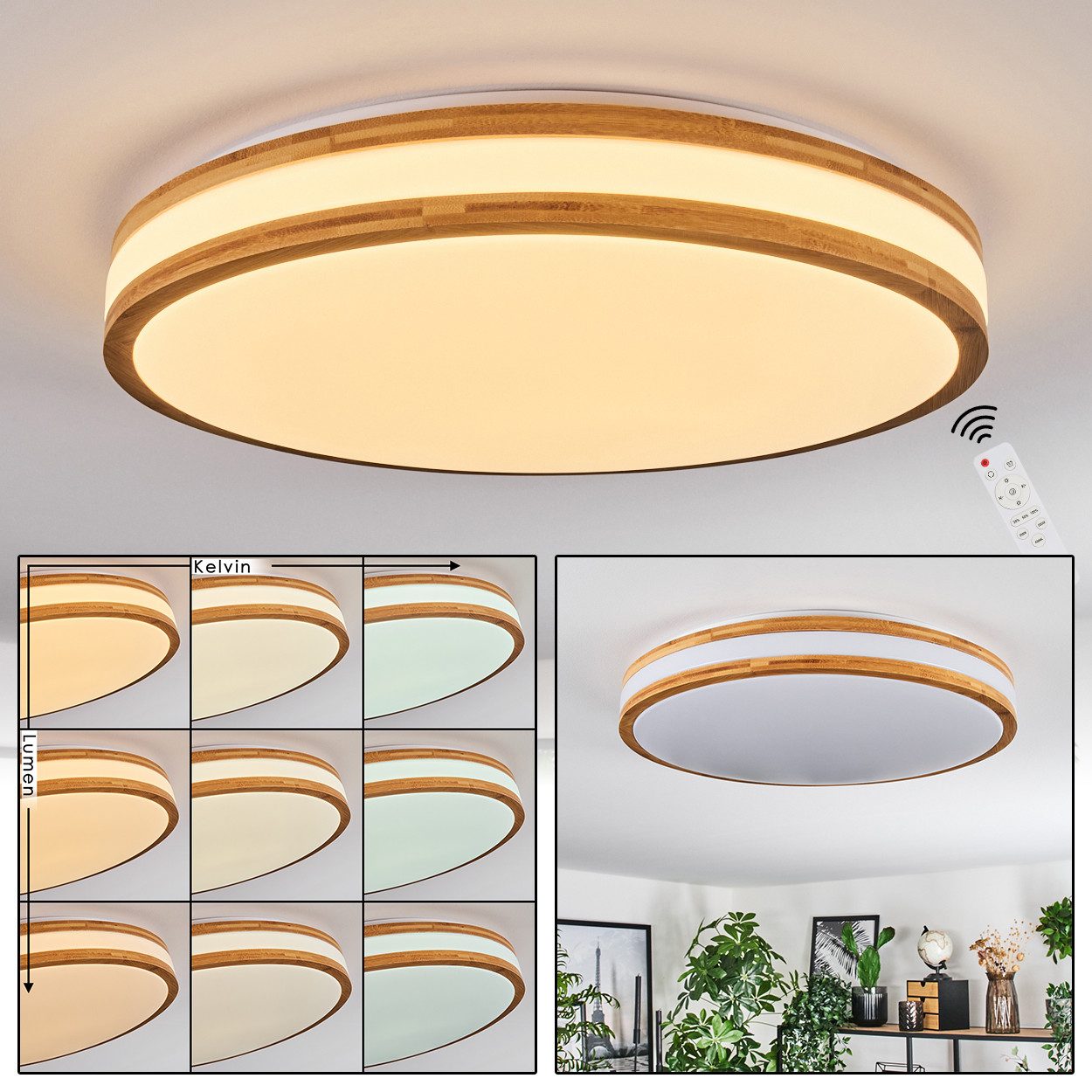 hofstein Deckenleuchte dimmbare Deckenlampe aus Metall/Bambus/Kunststoff günstig online kaufen