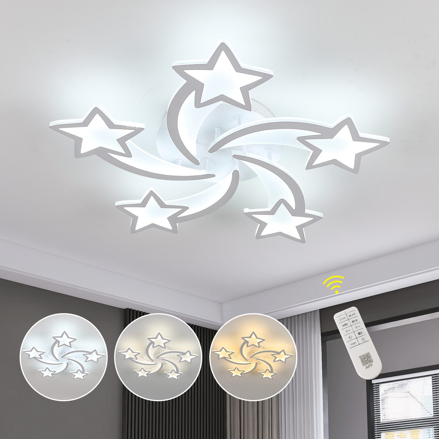 Goeco LED Deckenleuchte Moderne dimmbare LED-Stern-Deckenleuchte günstig online kaufen