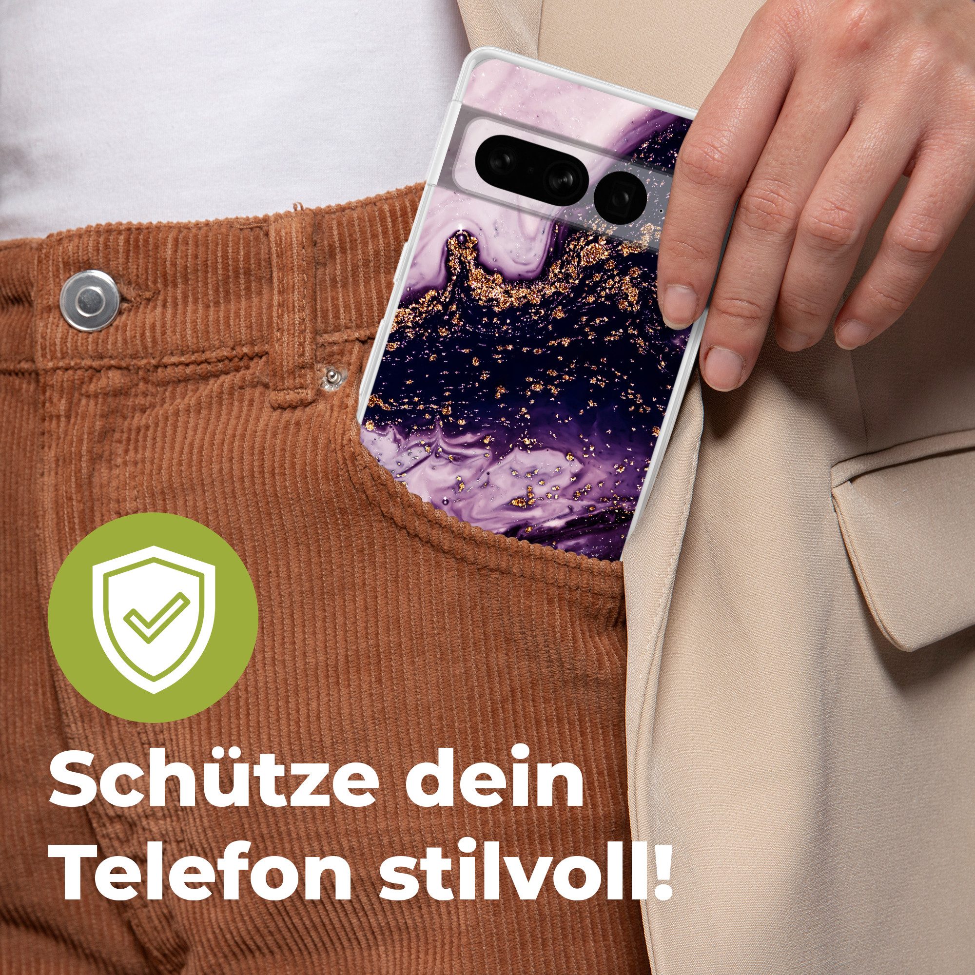MuchoWow Handyhülle für Google Pixel 7 Pro Marmor - Gold - Naturstein, Phone Case, Silikon, Schutzhülle Dünn